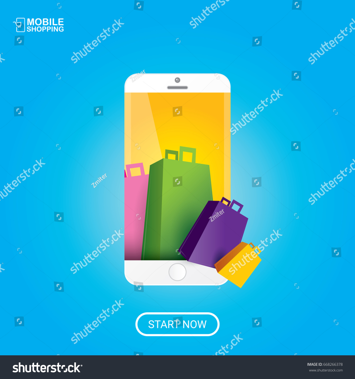 Vector Online Mobile Shopping Concept Background Stock Vector