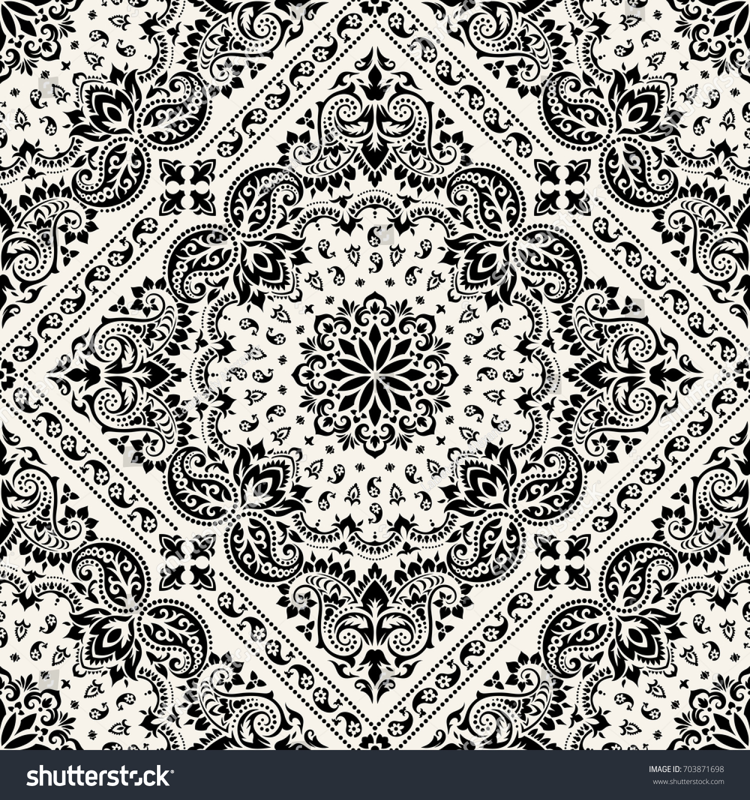 SVG of Vector ornament paisley seamless Bandana Print, silk neck scarf or kerchief square pattern design style for print on fabric. svg