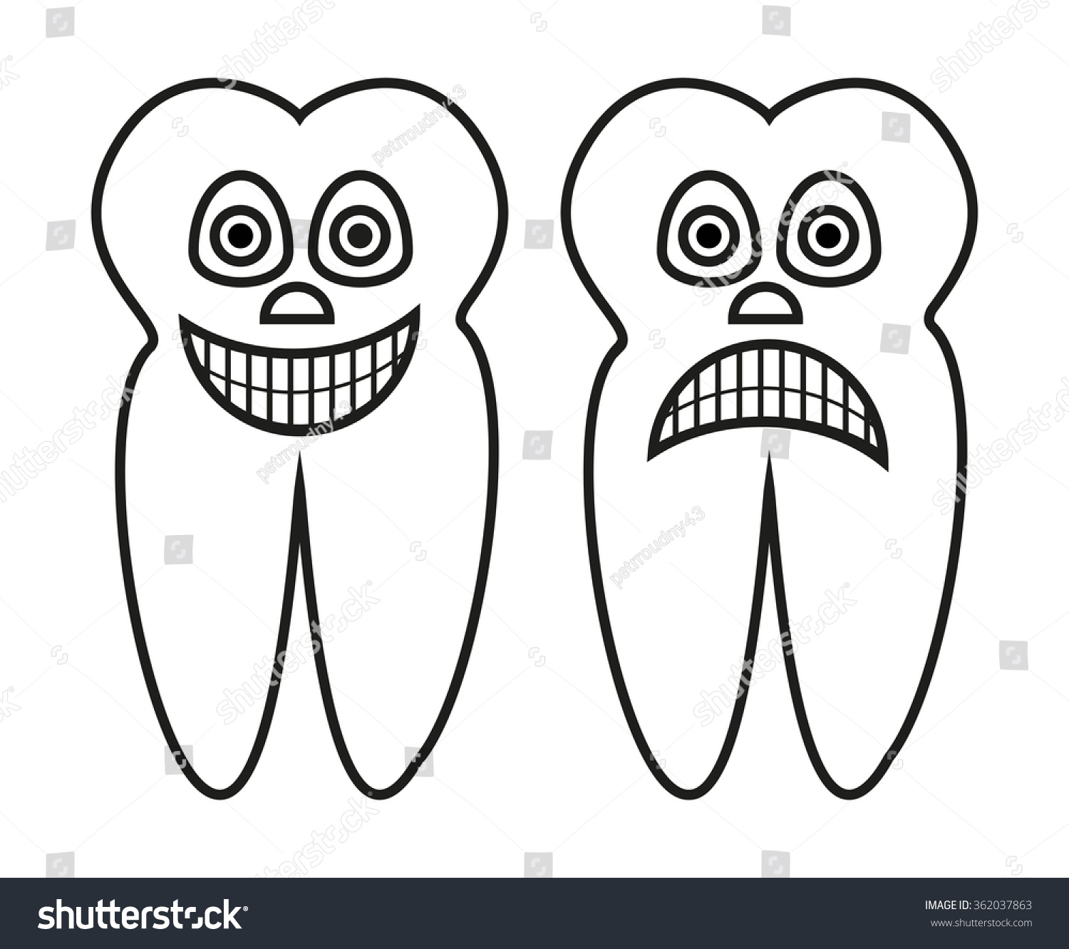 Vector Outline Cartoon Illustration Healthy Tooth Stok Vektör (Telifsiz