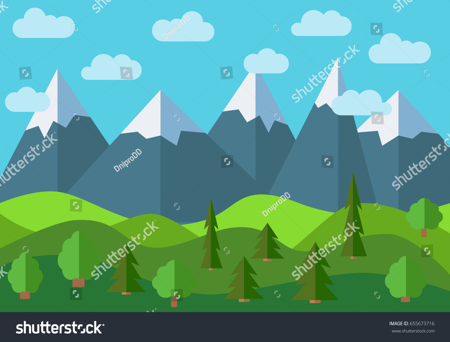 Vector Panoramic Mountain Cartoon Landscape Natural Stock Vector ...