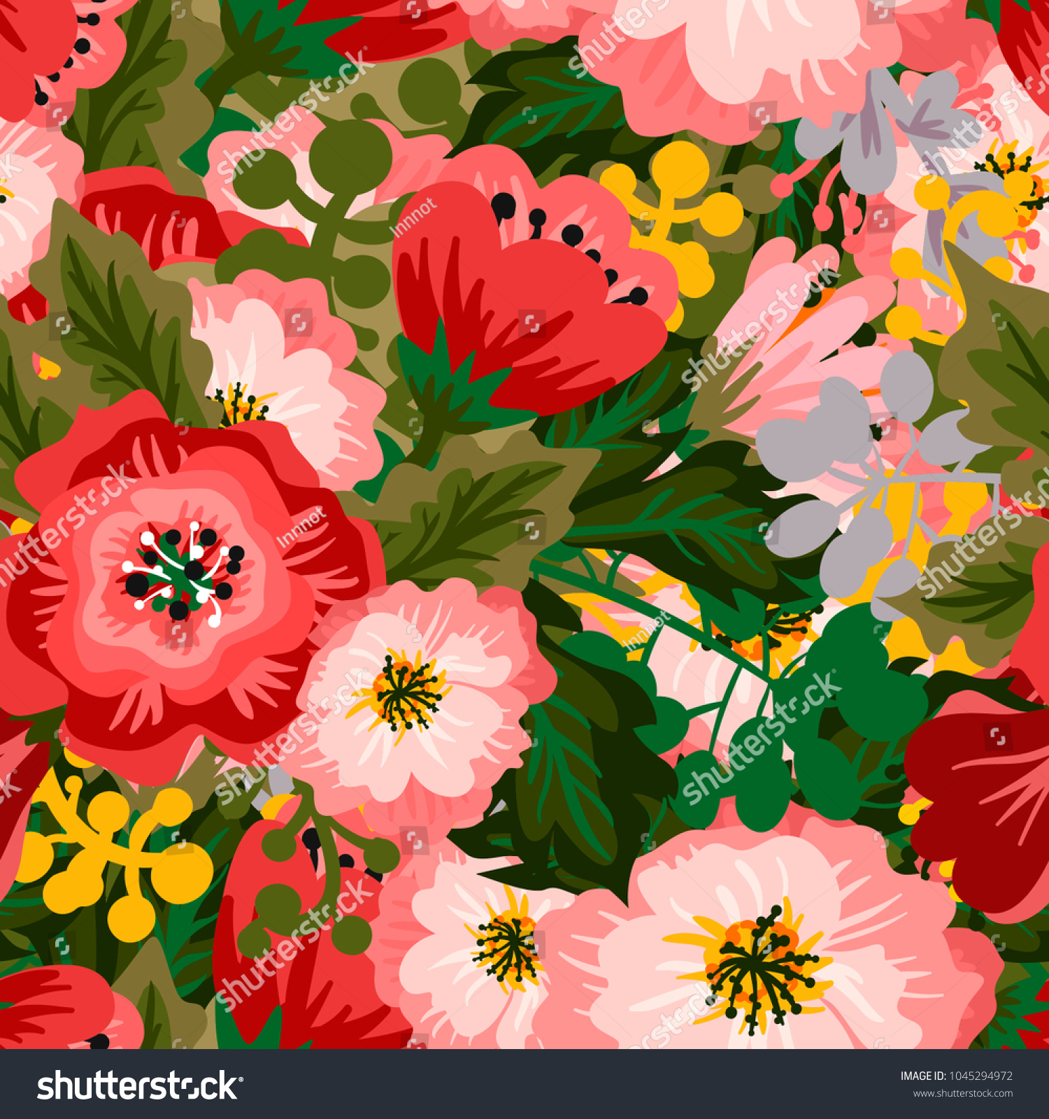 Vector Pattern Flowers Leaves Perfect Design Stock Vector Royalty Free 1045294972 