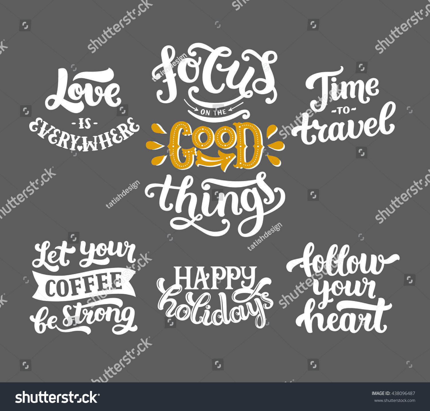 Vector photo overlays hand drawn lettering collection inspirational quote Love is everywhere