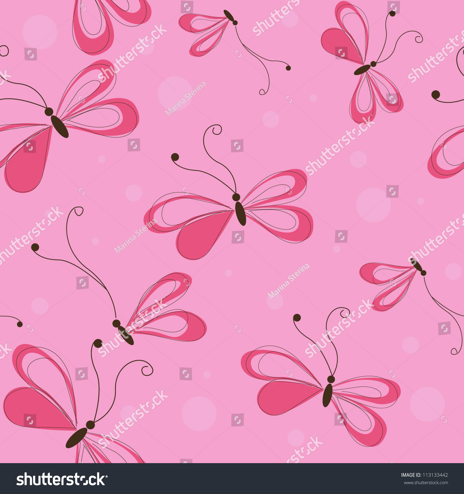 Vector Pink Seamless Pattern With Butterflies - 113133442 : Shutterstock