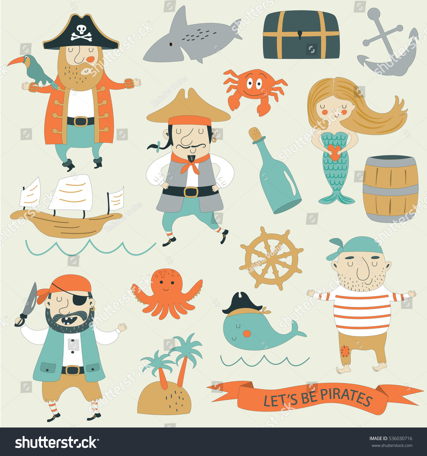 Vector Pirate Set Cute Pirates Mermaid Stock Vector (Royalty Free ...