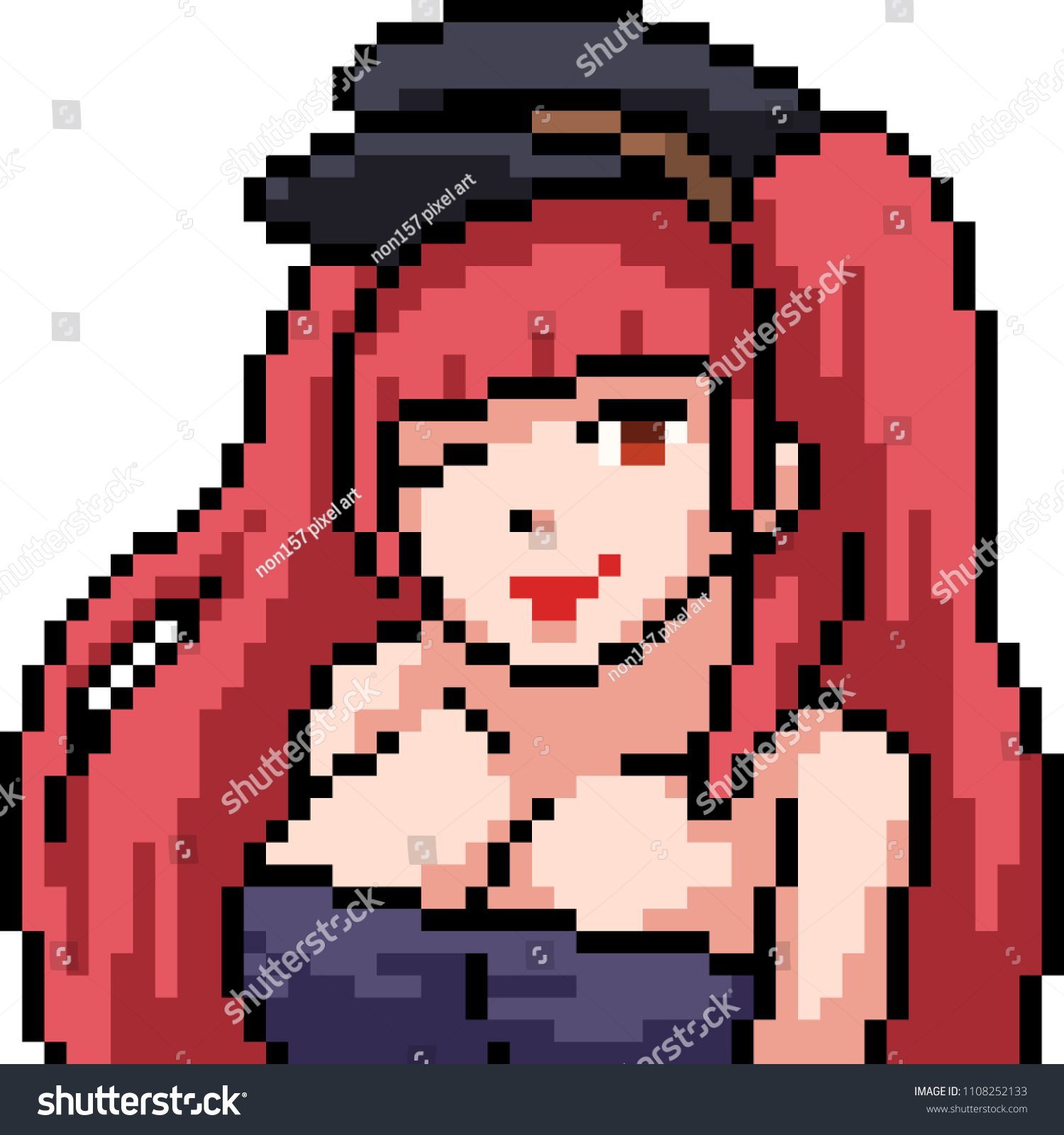 Vector Pixel Art Anime Girl Isolated Stok Vekt R Telifsiz