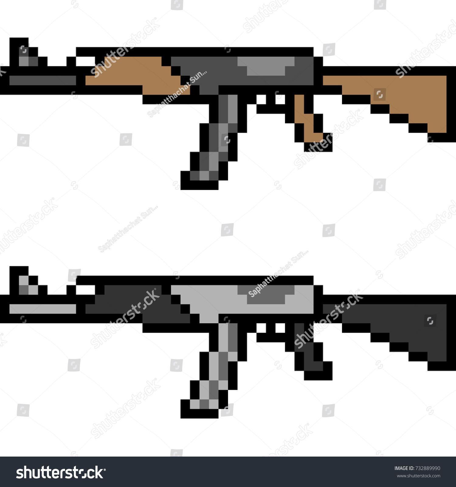 Vector Pixel Art Assault Rifle Isolated: เวกเตอร์สต็อก (ปลอดค่า ...