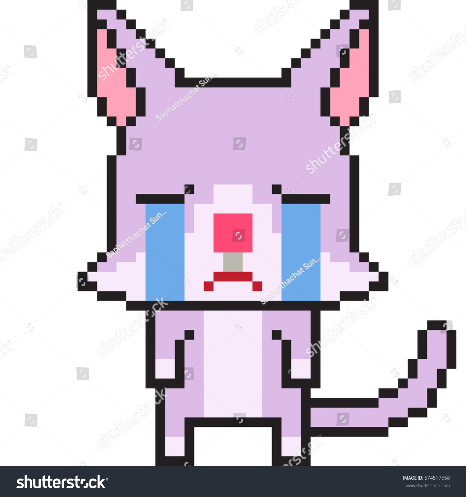 Vector Pixel Art Cartoon Cat Cry: vetor stock (livre de direitos) 674517568