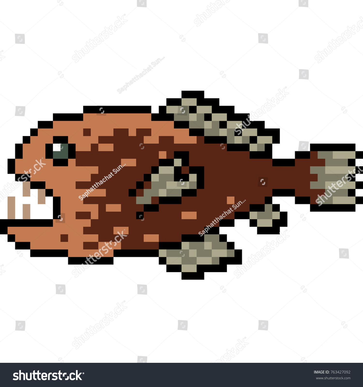 Vector Pixel Art Deep Sea Fish Stok Vektör Telifsiz Shutterstock