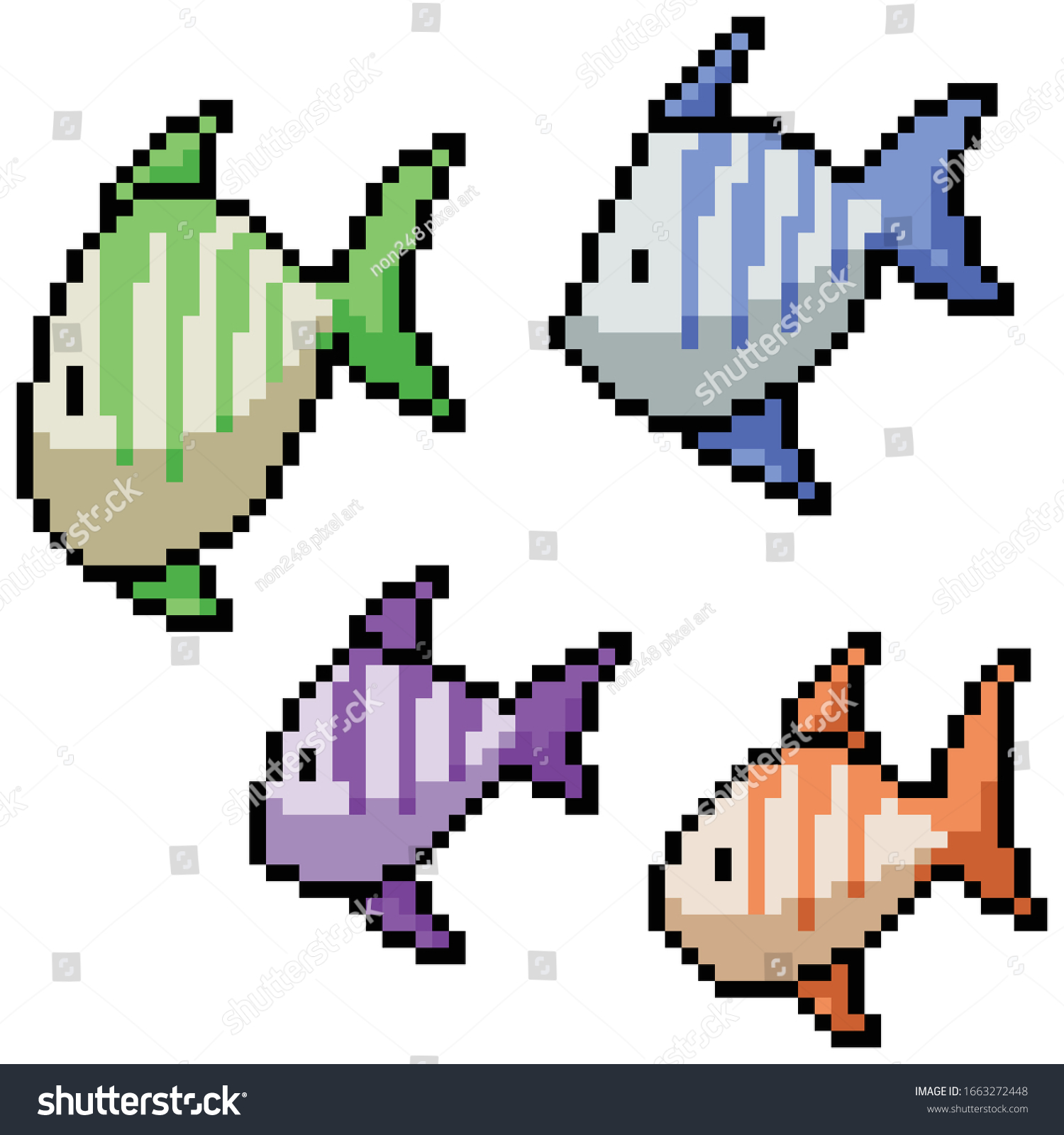 Vector Pixel Art Fish Group Stock Vector (Royalty Free) 1663272448