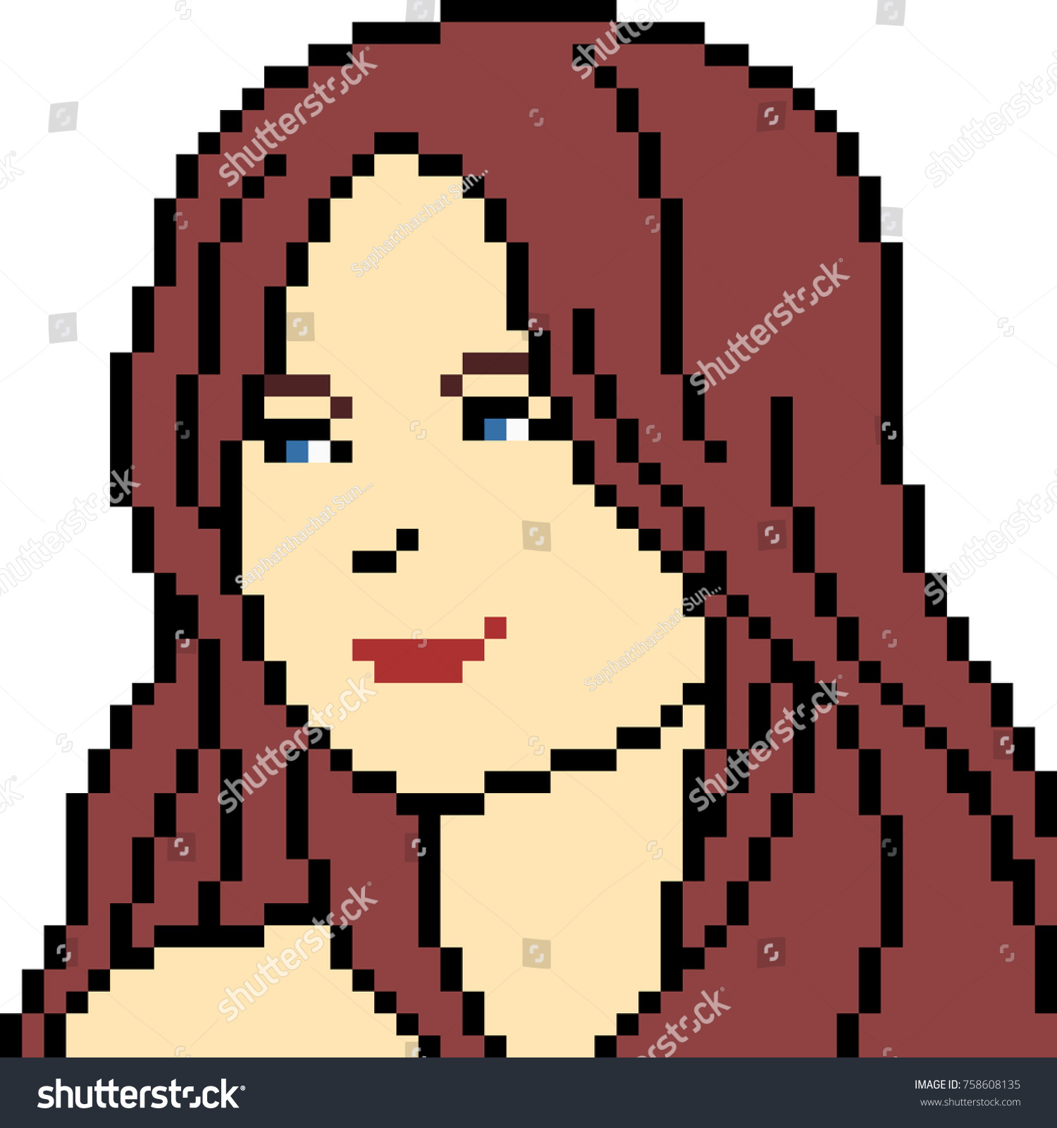 Vektor Stok Vector Pixel Art Woman Portrait Isolated Tanpa Royalti Shutterstock