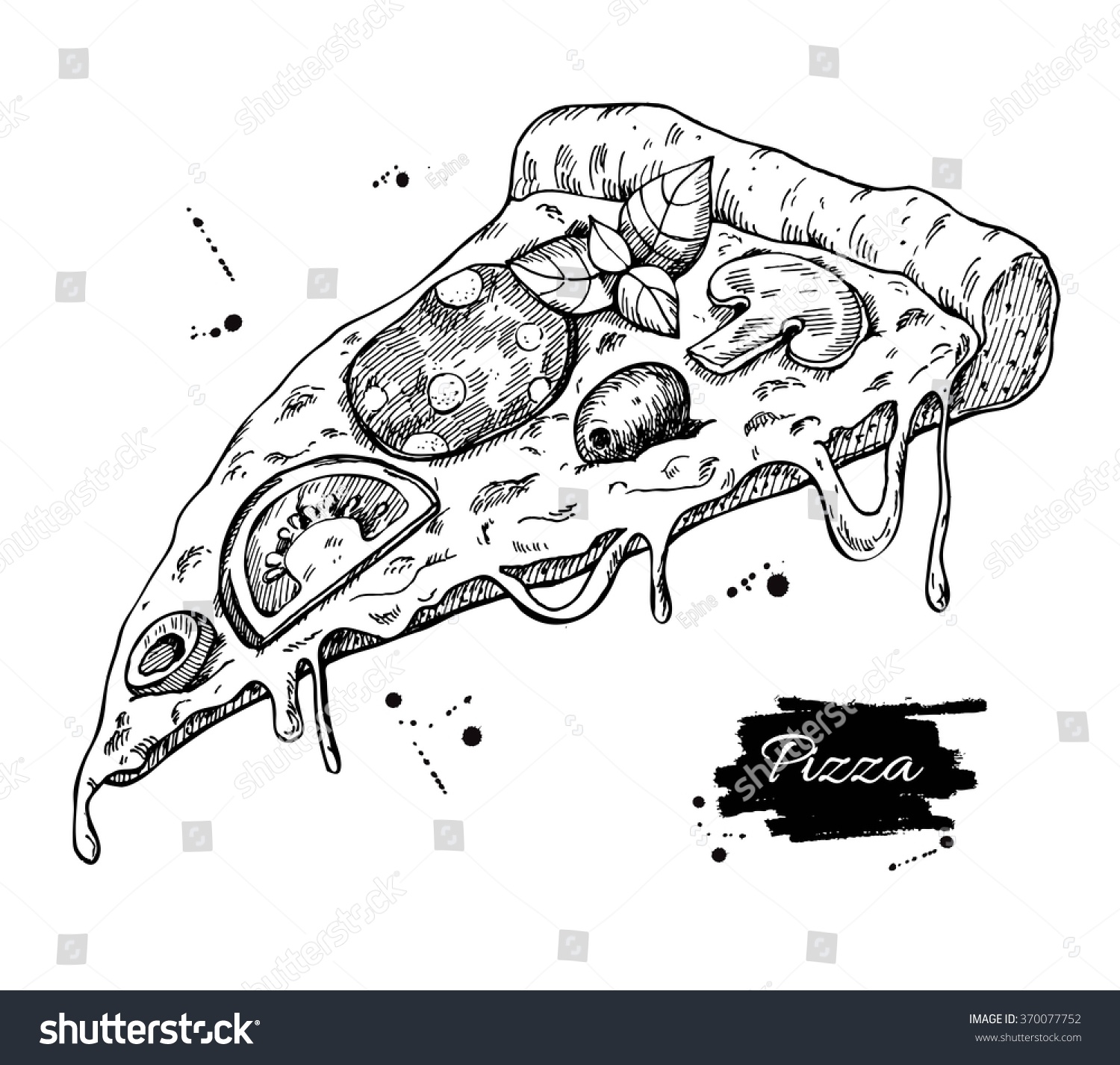 Vector Pizza Slice Drawing Hand Drawn Stock Vector 370077752 - Shutterstock