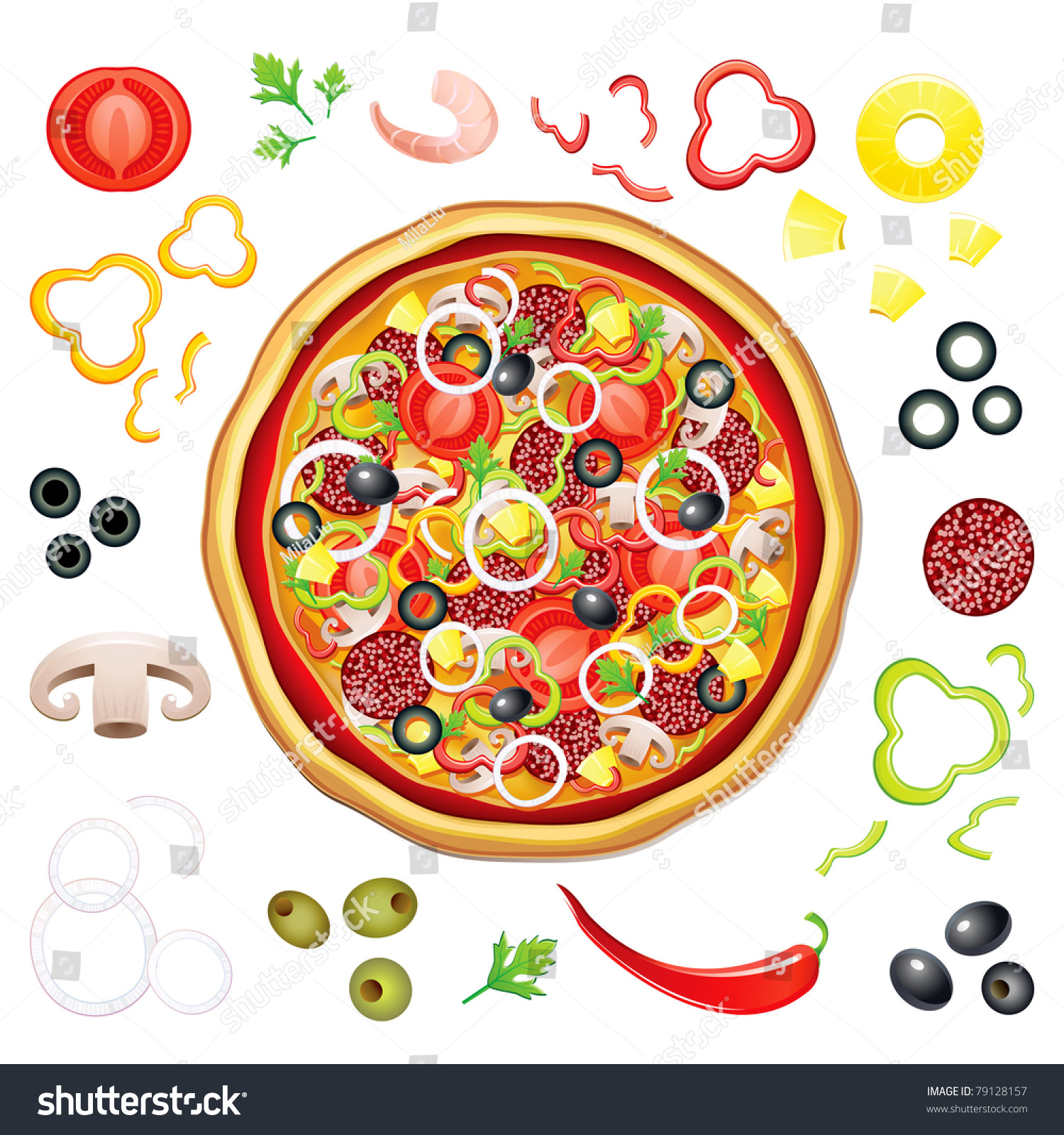 Vector Pizza Many Isolated Components Stock Vector 79128157 - Shutterstock