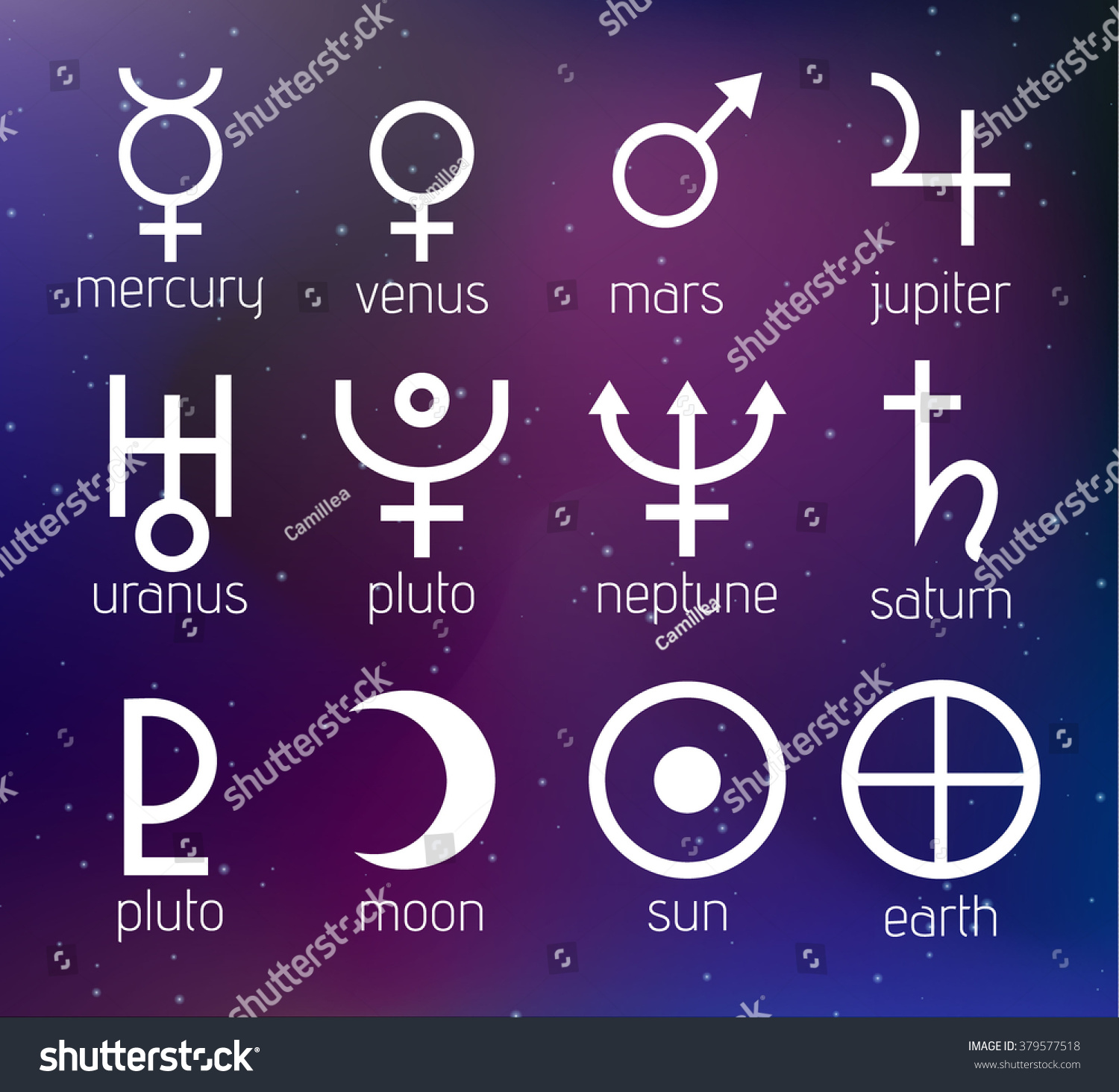 Vector Planet Symbols Set On Cosmic Stock Vector (Royalty Free) 379577518