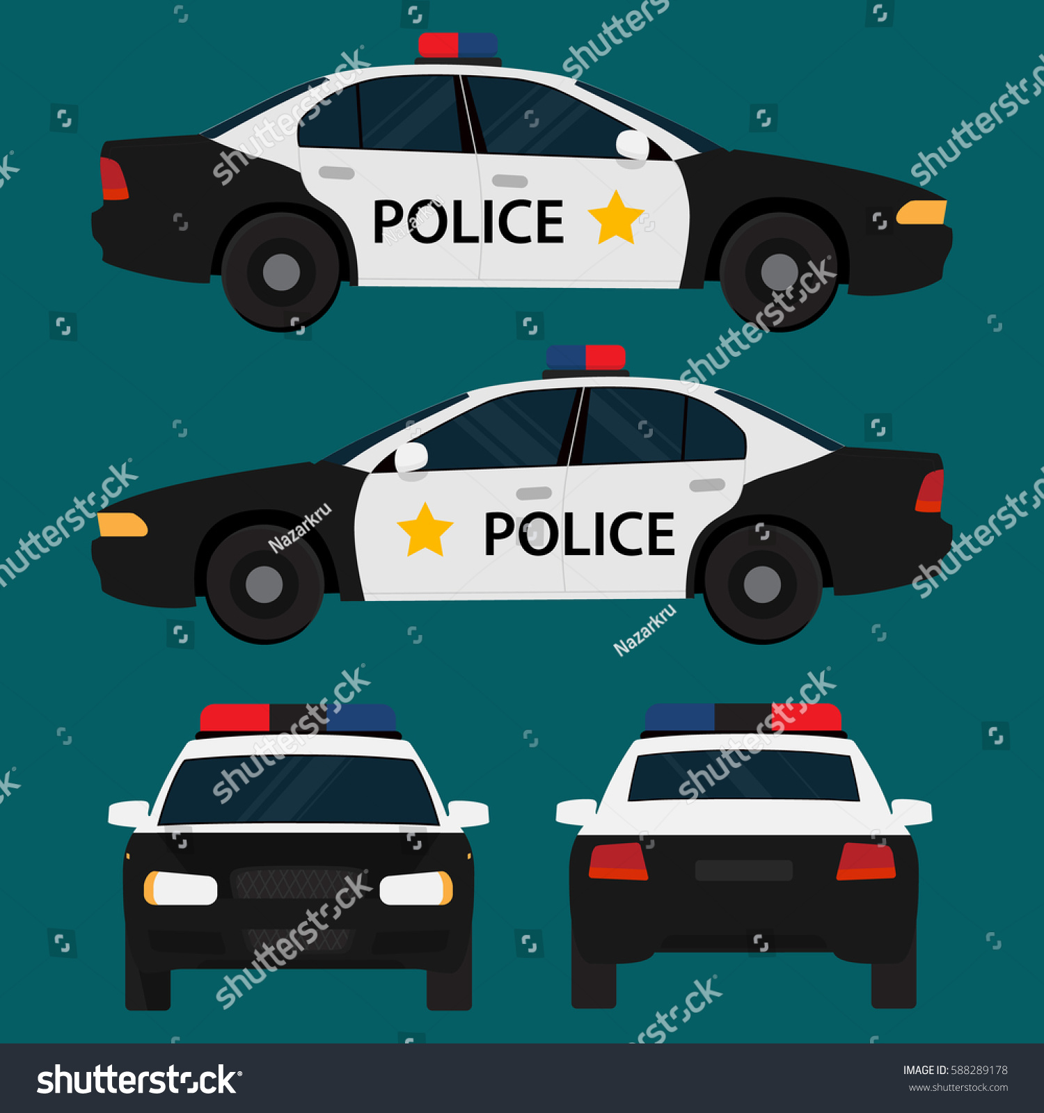 Vector Police  Car  Four View Top  Stock Vector 588289178 