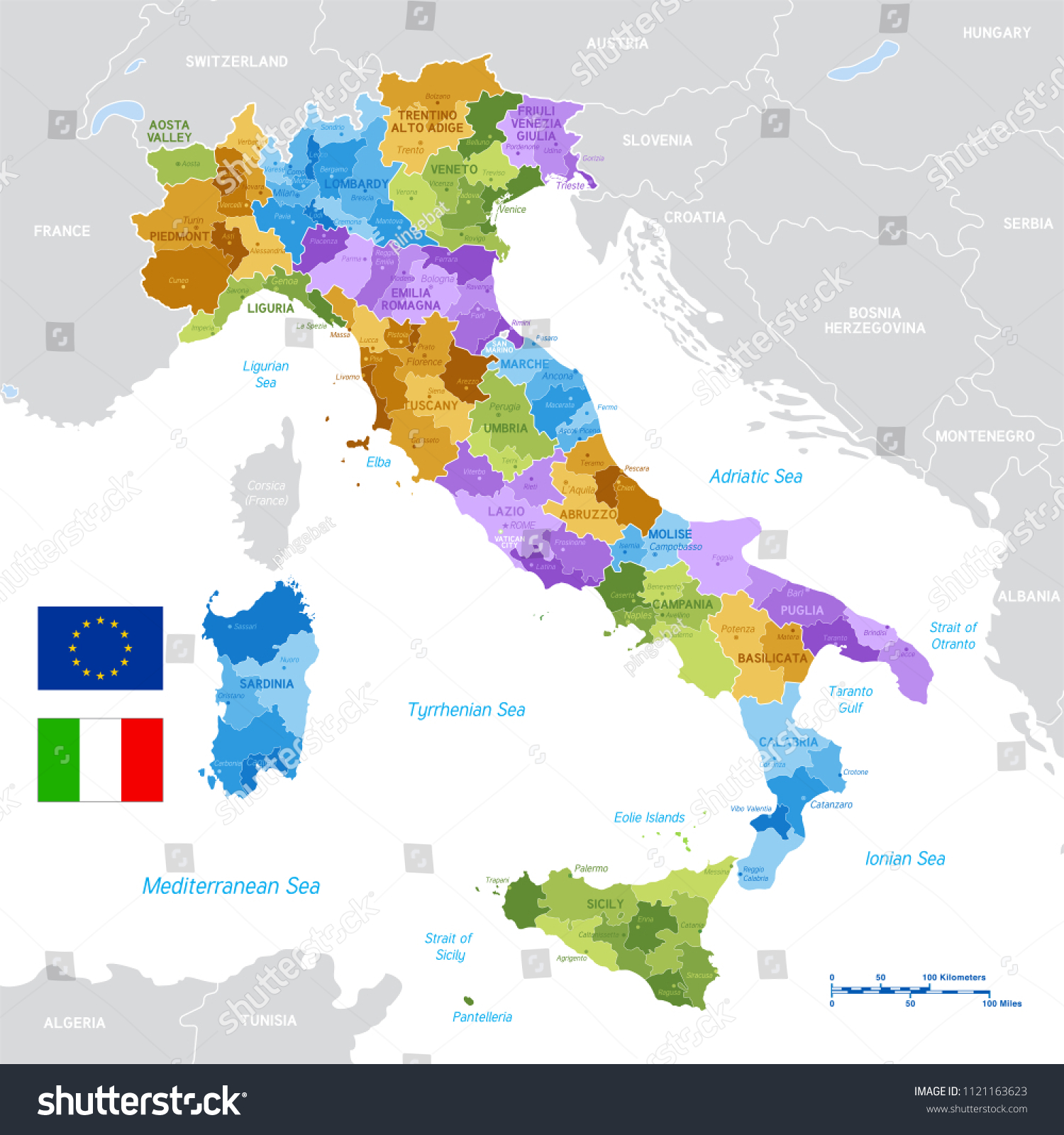 provinces of italy map Vector Political Map Italy Full Region Stock Vector Royalty Free