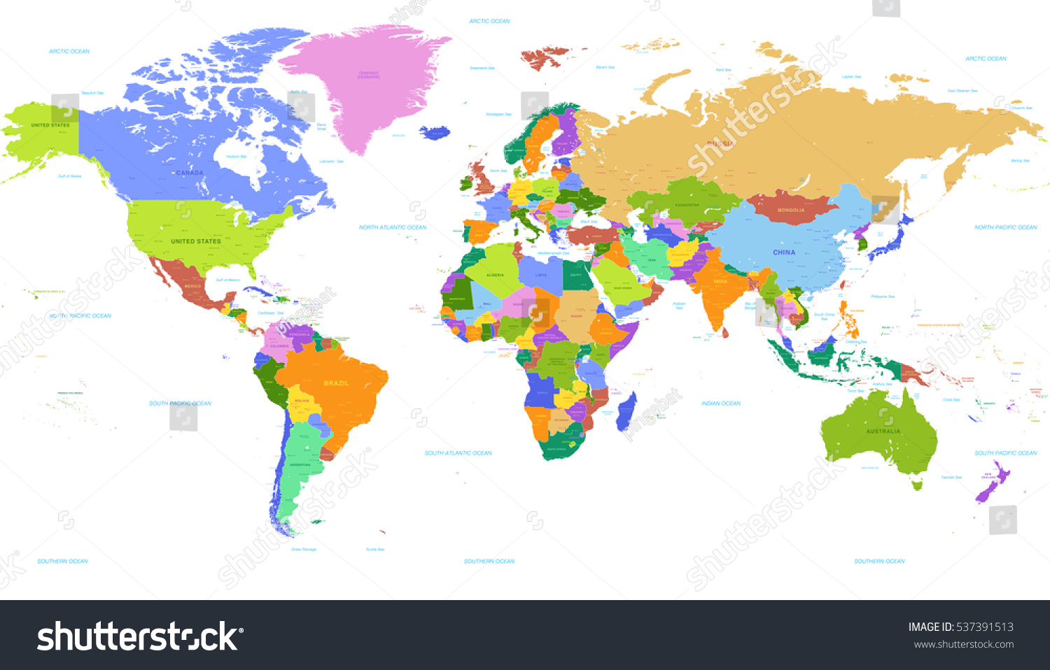 Stock Vector Vector Political World Map With Countries Highlighted With Bright Colors Complete With Countries 537391513 