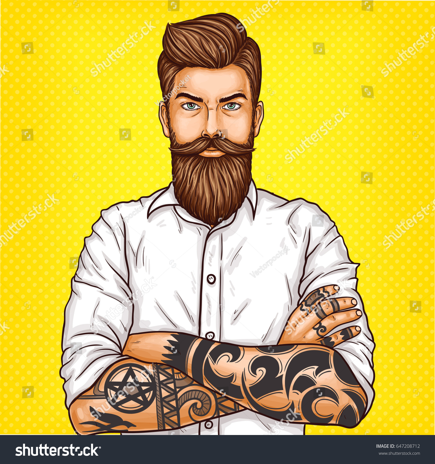 Vector Pop Art Illustration Brutal Bearded Stock Vector 