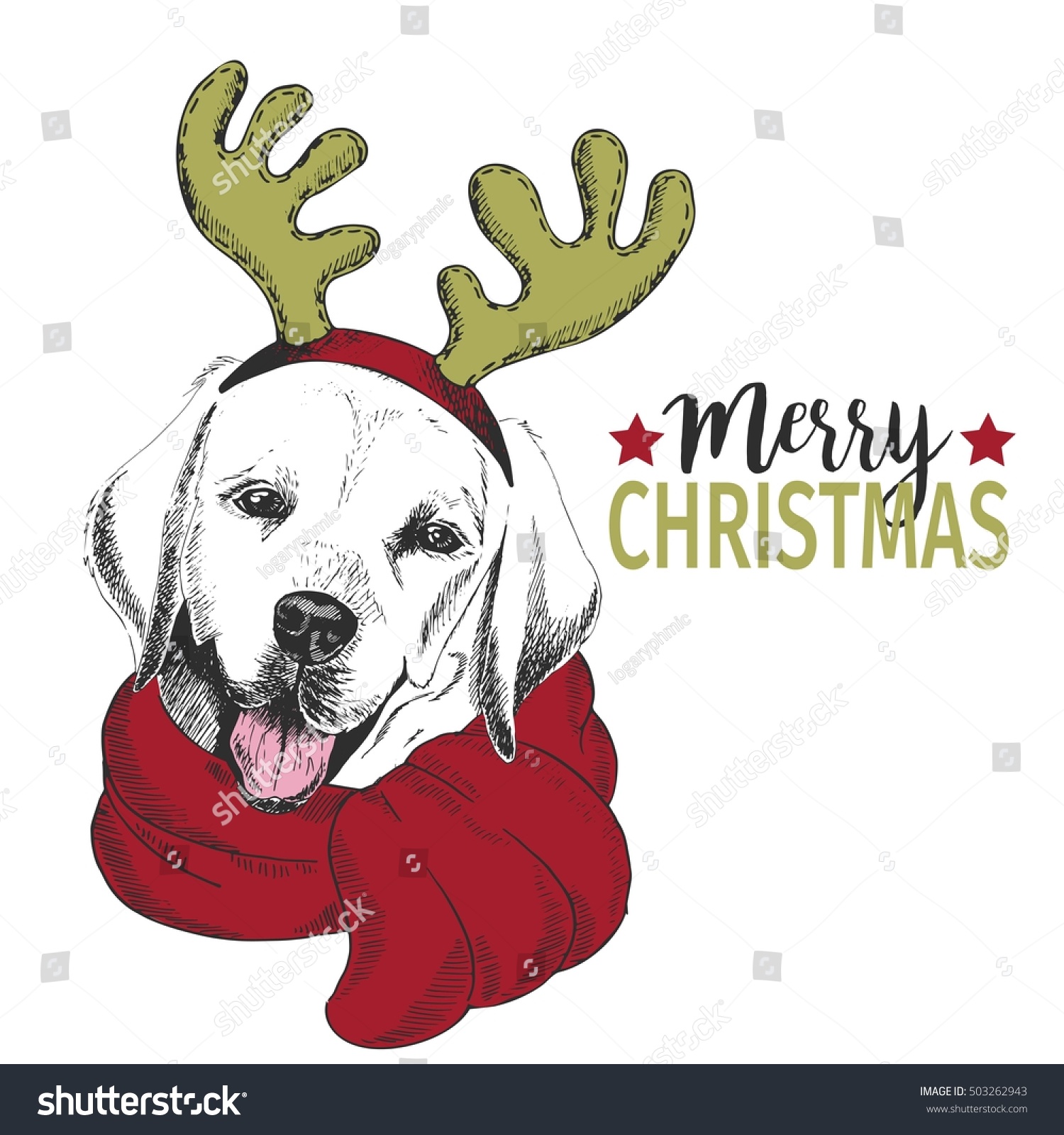 Vector Portrait Christmas Dog Labrador Retriever Stock Vector (Royalty ...