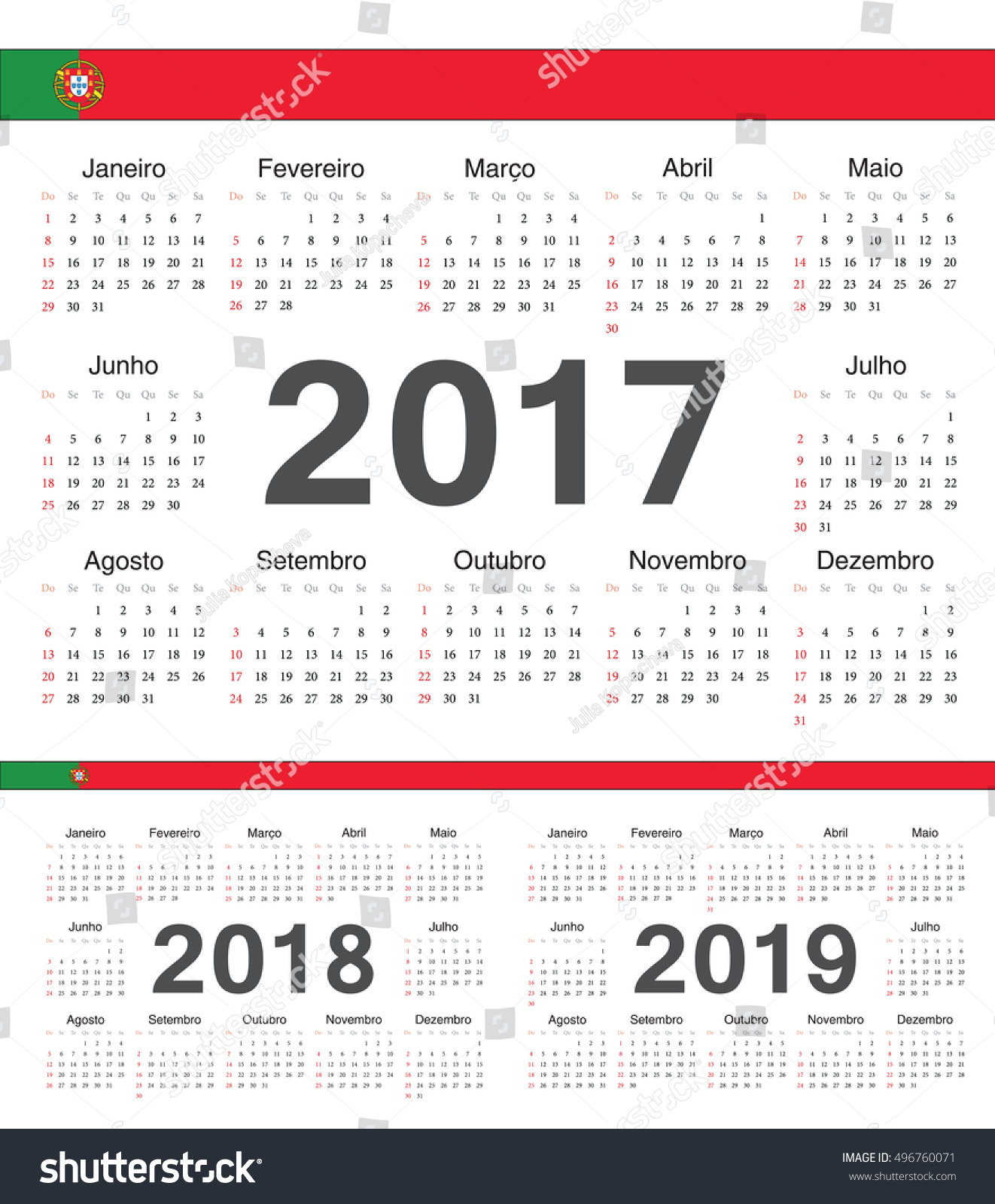 design wall template calendar 2014 Week calendars 2018, from 2017, Portuguese 2019. starts circle Vector