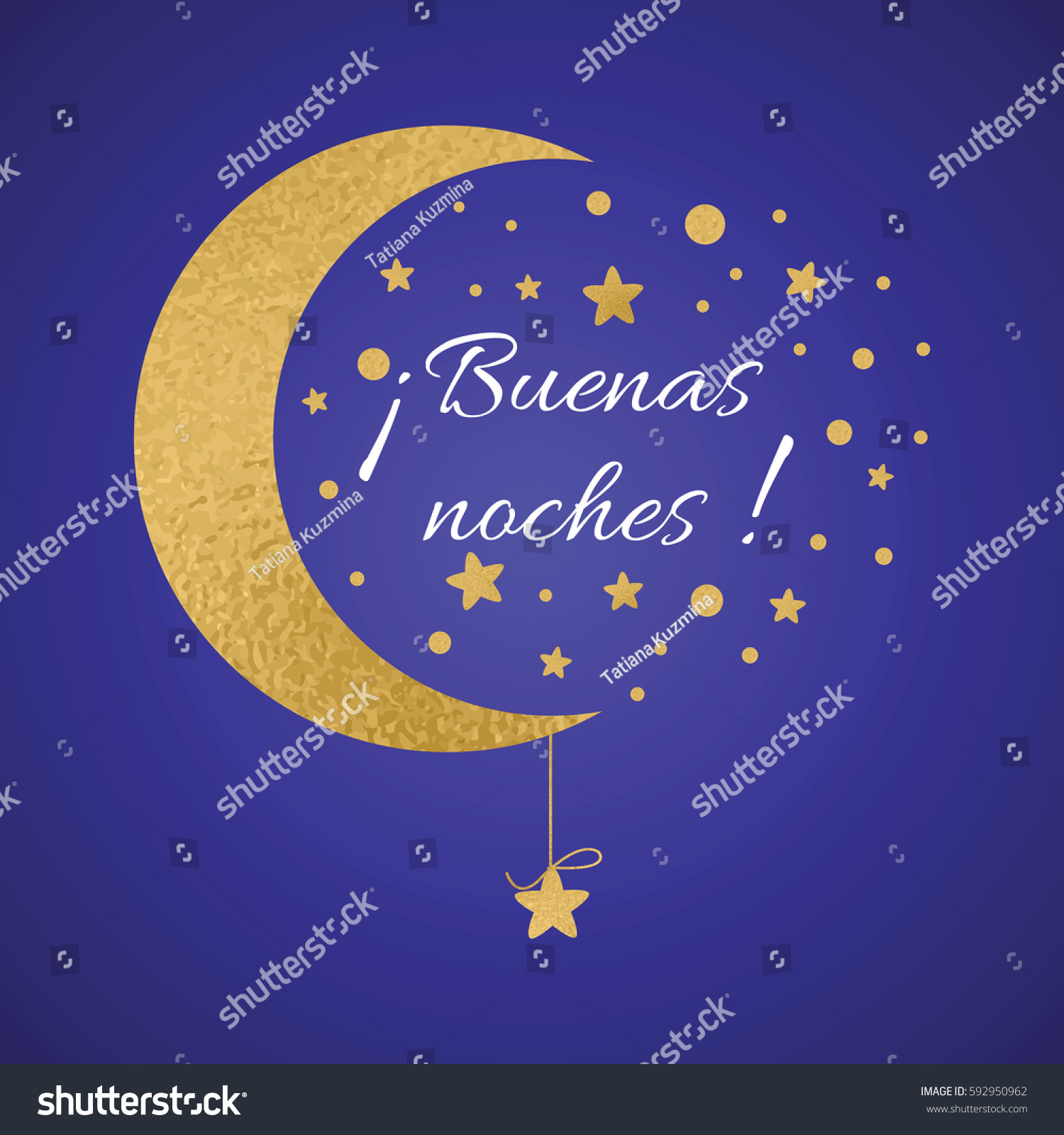 Vector Postcard Text Good Night Spanish Stock Image Download Now