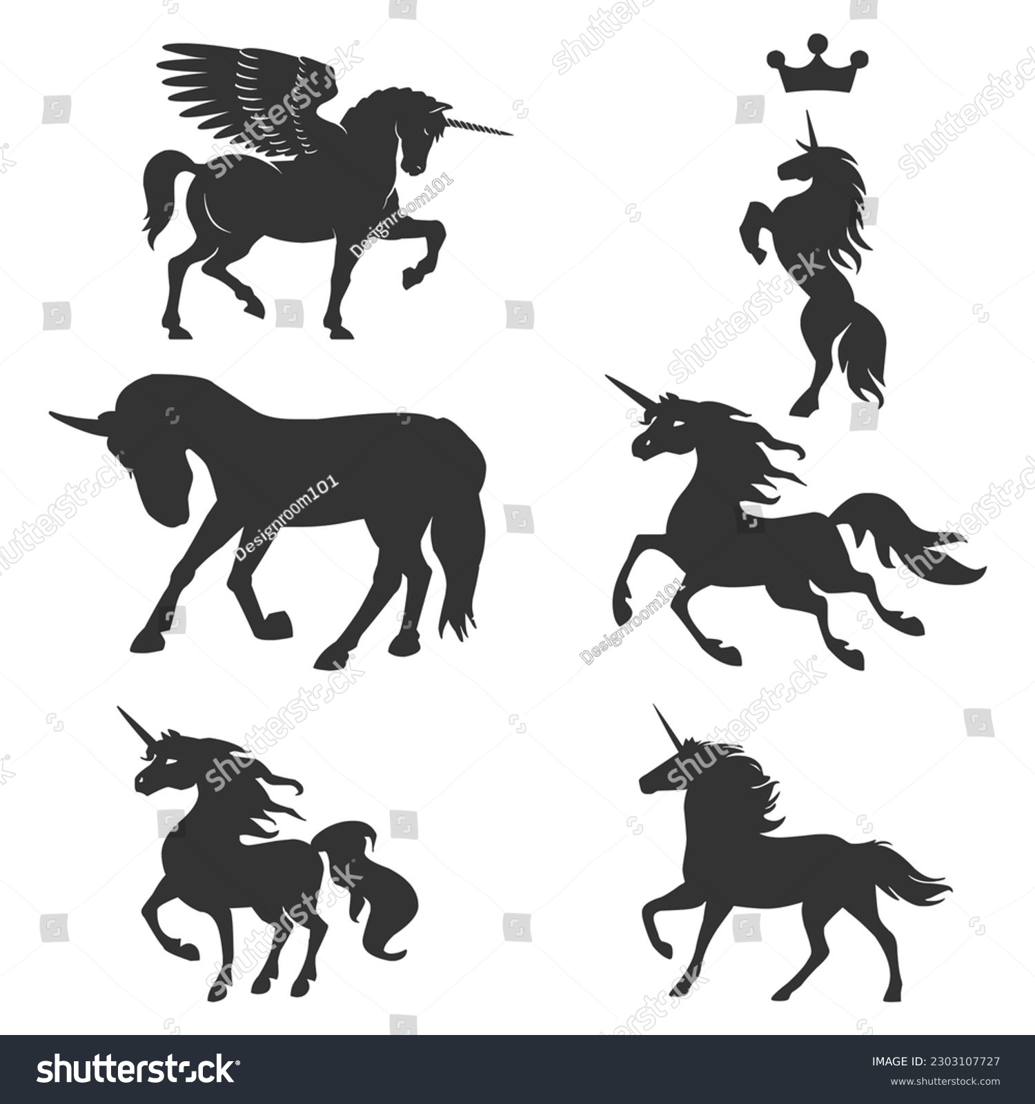 SVG of vector pretty pony unicorns faces flat set svg