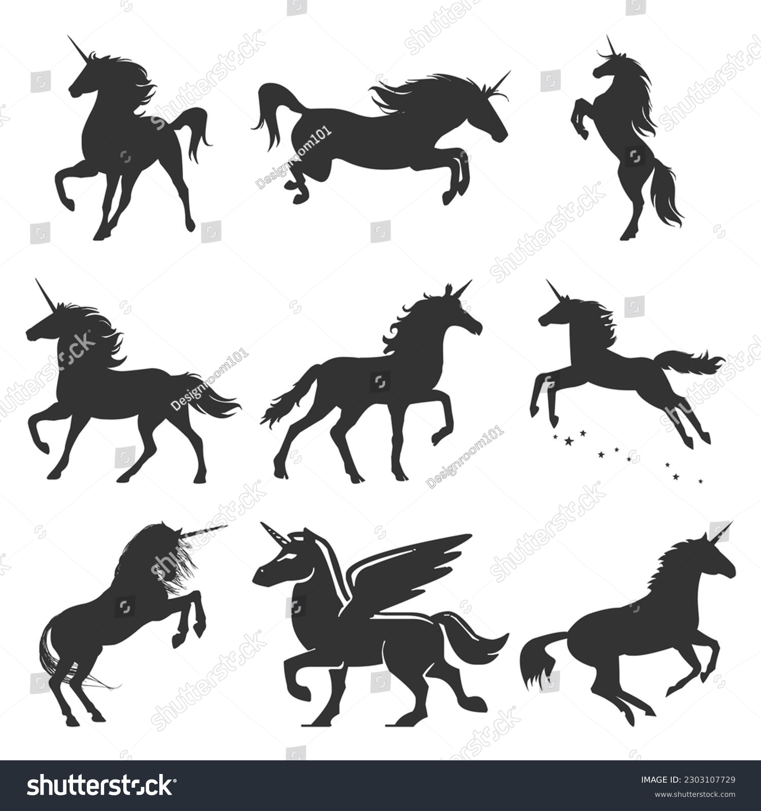 SVG of vector pretty pony unicorns faces flat set svg