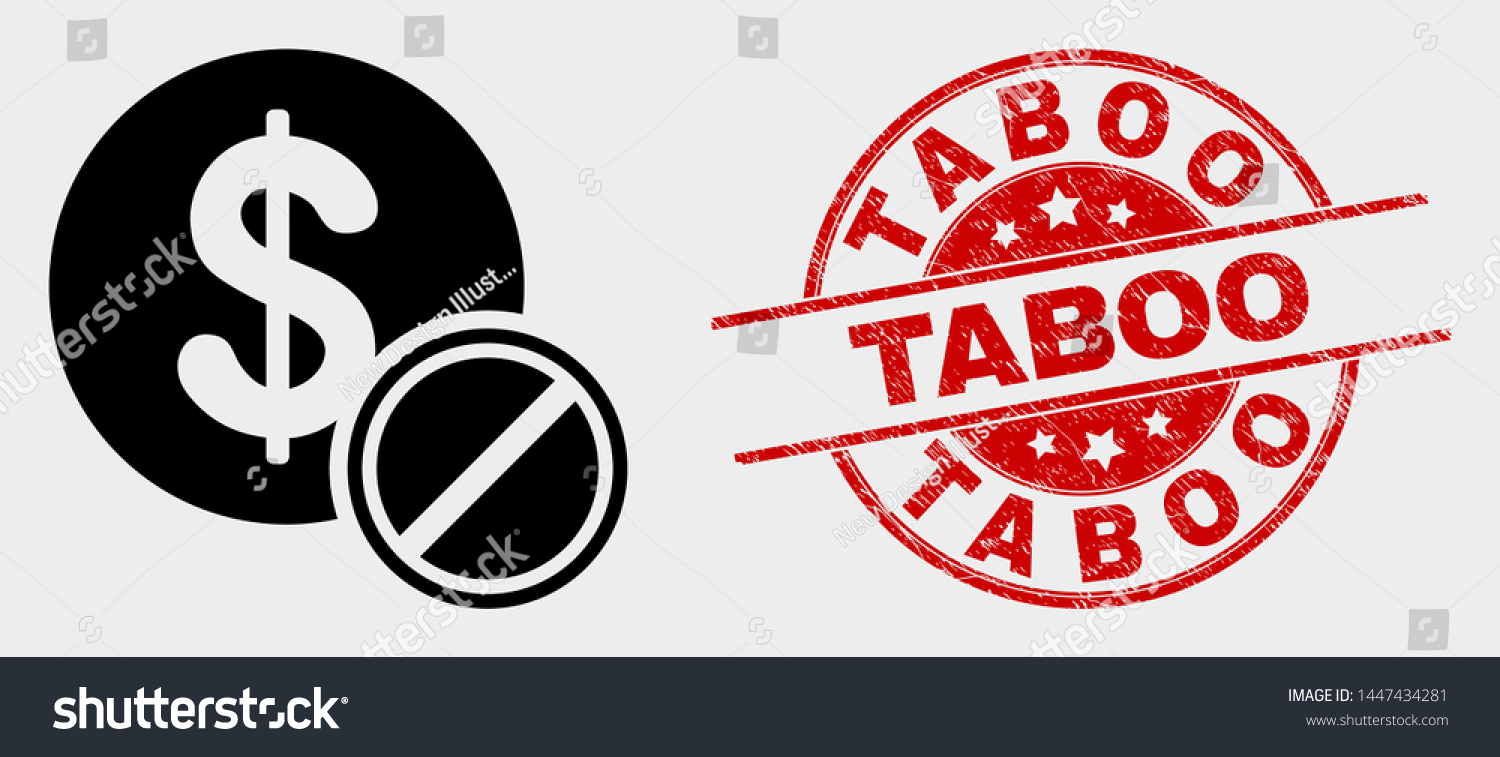 SVG of Vector priceless icon and Taboo stamp. Red rounded scratched stamp with Taboo text. Vector composition for priceless in flat style. Black isolated priceless icon. svg