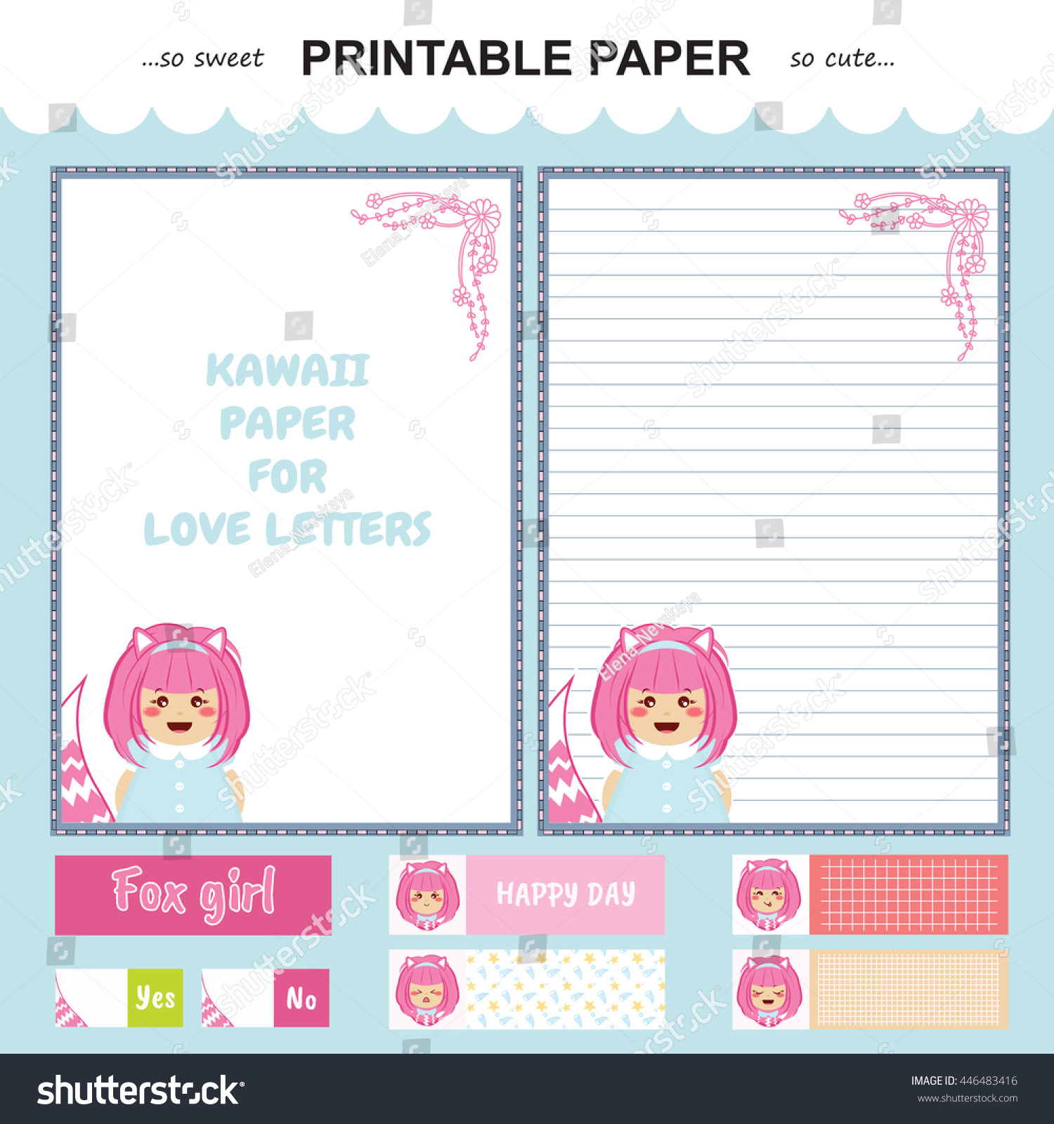 Vector Printable Letter Paper Stationery Flat Stock Vector 446483416 ...