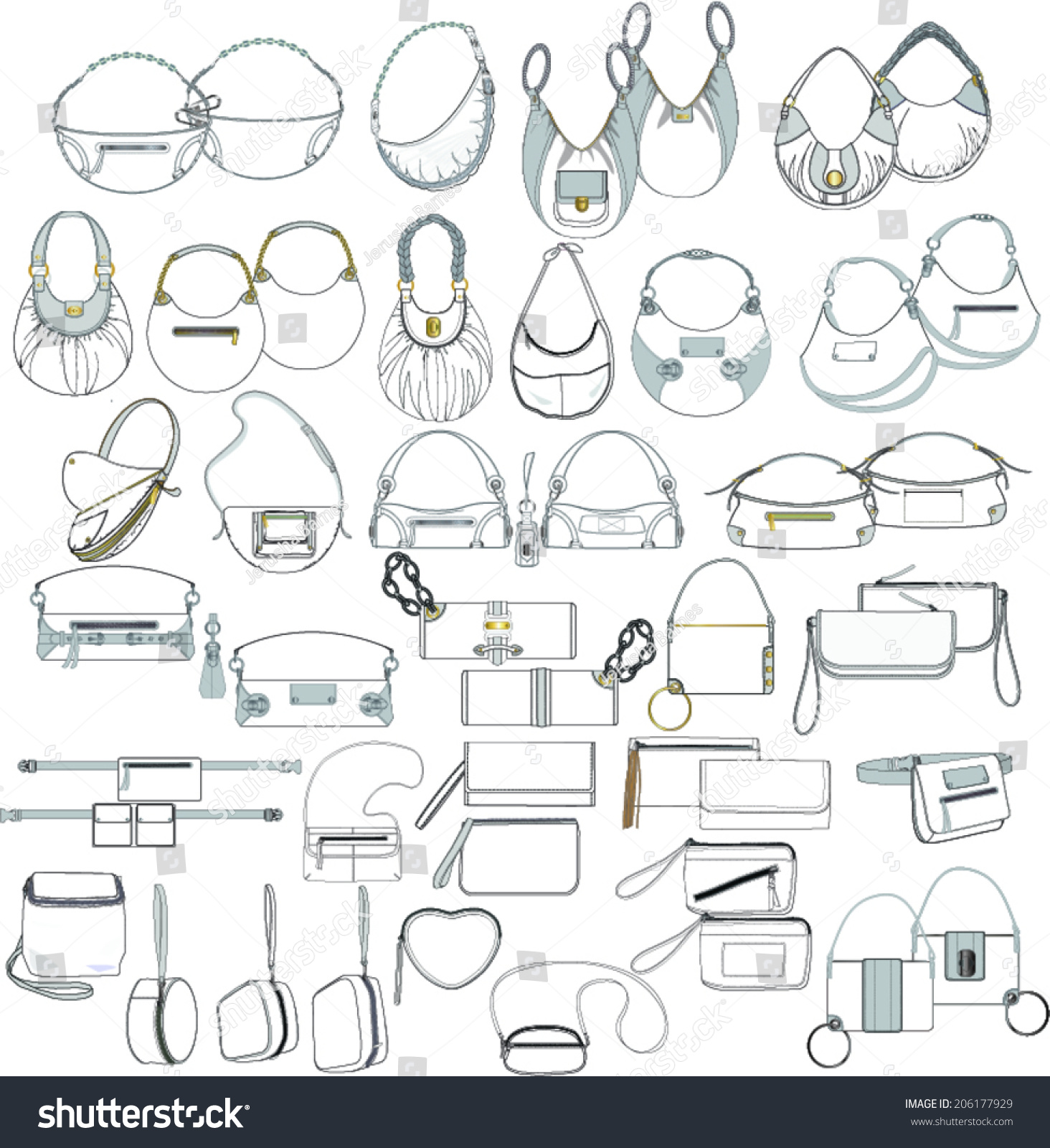 Vector Purse Handbag Sketch Collection Stock Vector 206177929