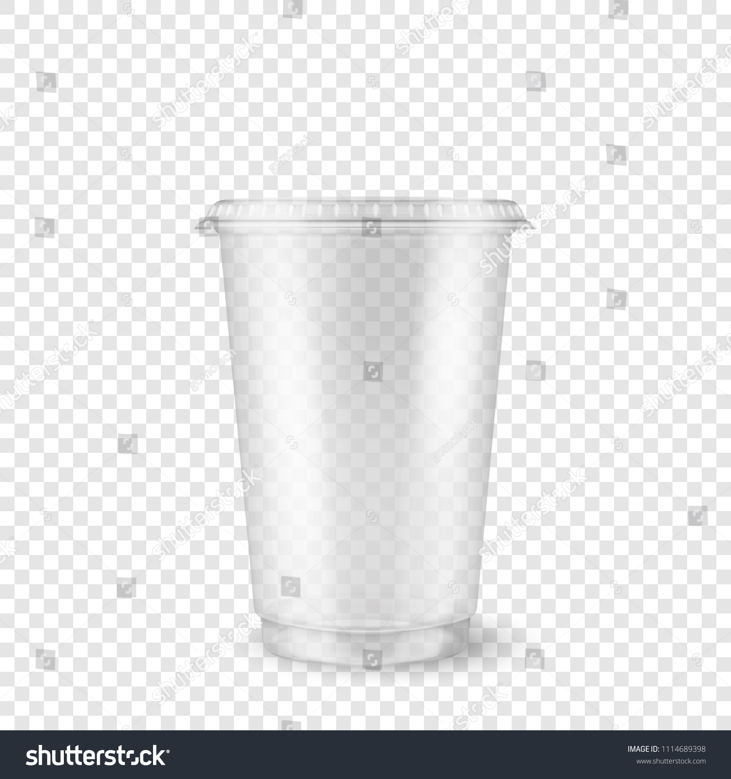 SVG of Vector realistic 3d empty clear plastic disposable cup closeup isolated on transparency grid background. Design template of packaging mockup for graphics - milkshake, tea, fresh juice, lemonade svg