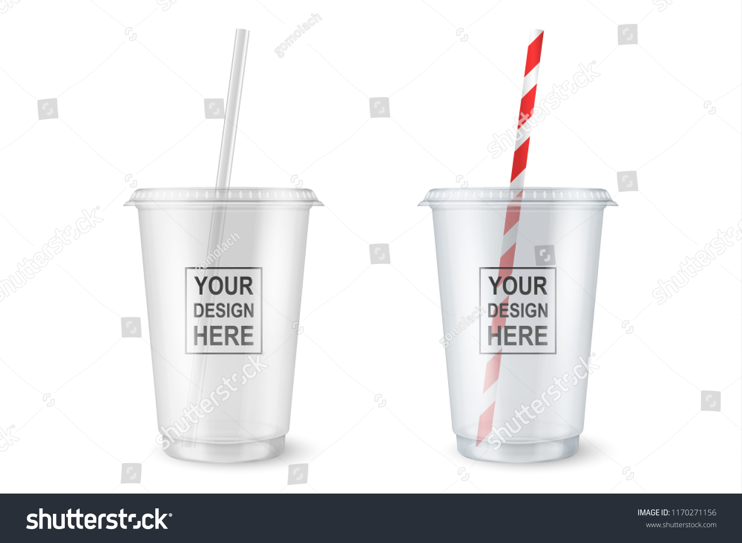SVG of Vector realistic 3d empty clear plastic disposable cup with a straw set closeup isolated on white background. Design template of packaging mockup for graphics - milkshake, tea, fresh juice, lemonade svg