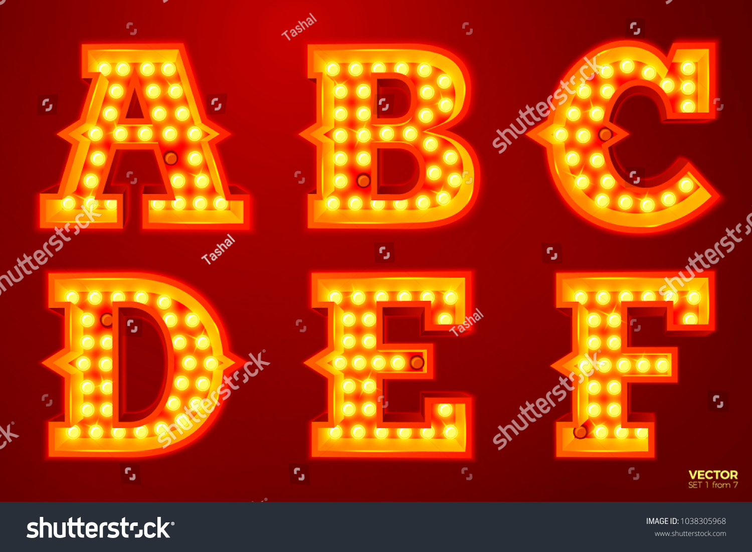 Vector Realistic Glowing Letters Lamps Circus Stock Vector (Royalty ...