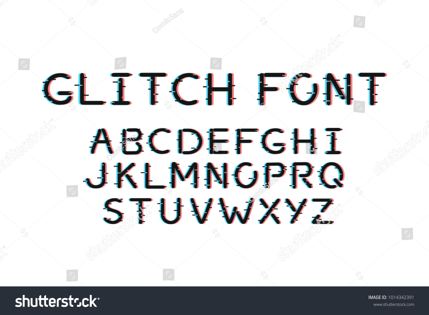 Vector Realistic Isolated Digital Glitch Font 스톡 벡터(로열티 프리) 1014342391