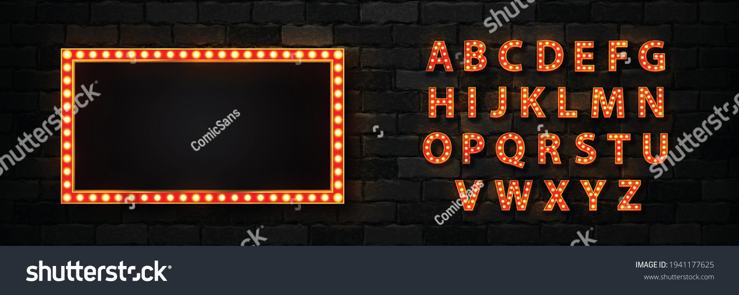 SVG of Vector realistic isolated marquee lightbox billboard with light bulb neon font for template decoration and invitation covering on the wall background. Concept of broadway and show. svg