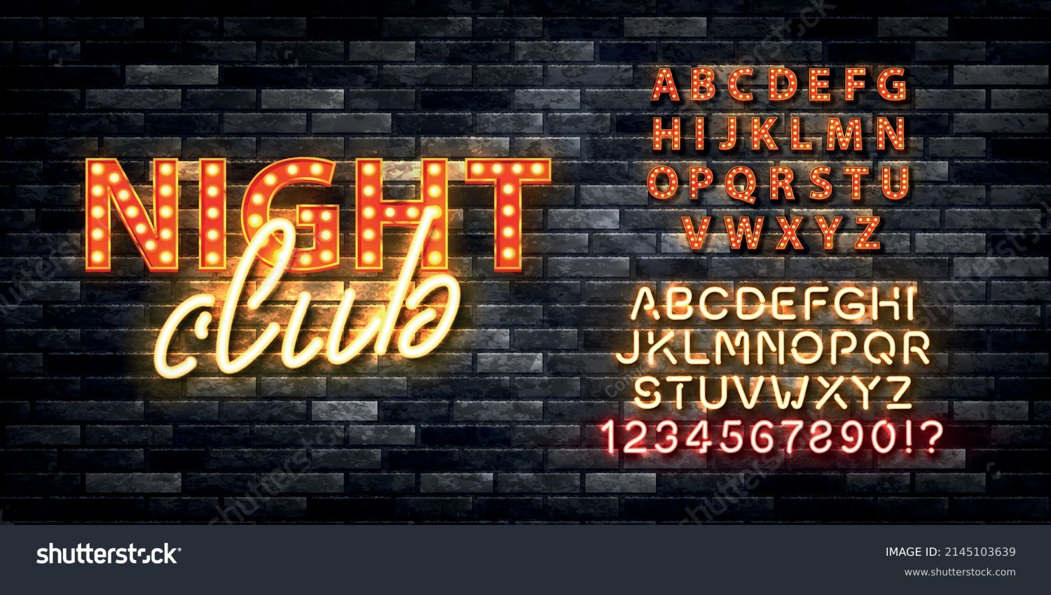 SVG of Vector realistic isolated marquee neon sign of Night Club with easy to change alphabet font on the wall background. svg