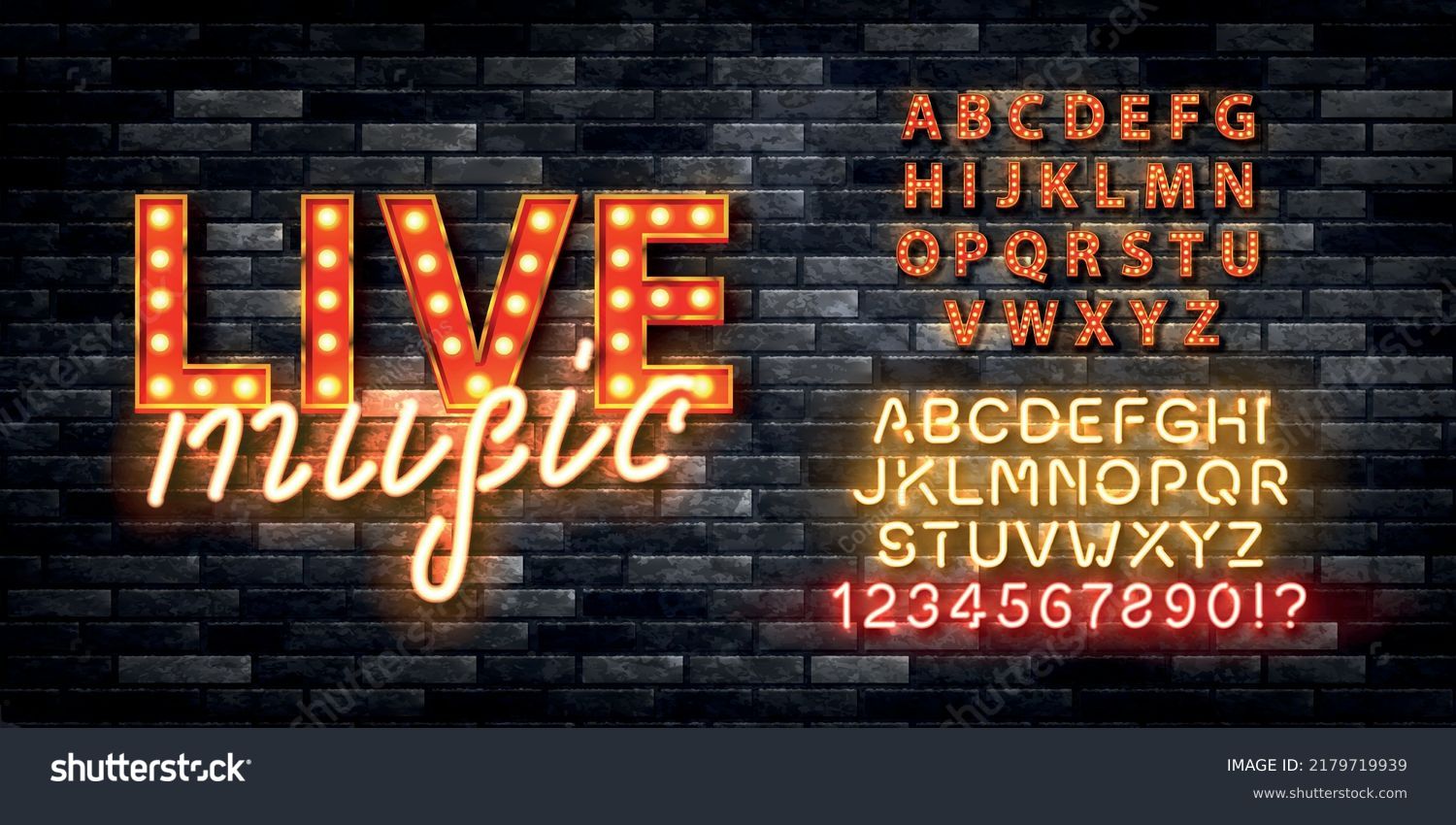 SVG of Vector realistic isolated retro marquee billboard with electric light lamps of Live Music logo with alphabet font on the wall background. svg