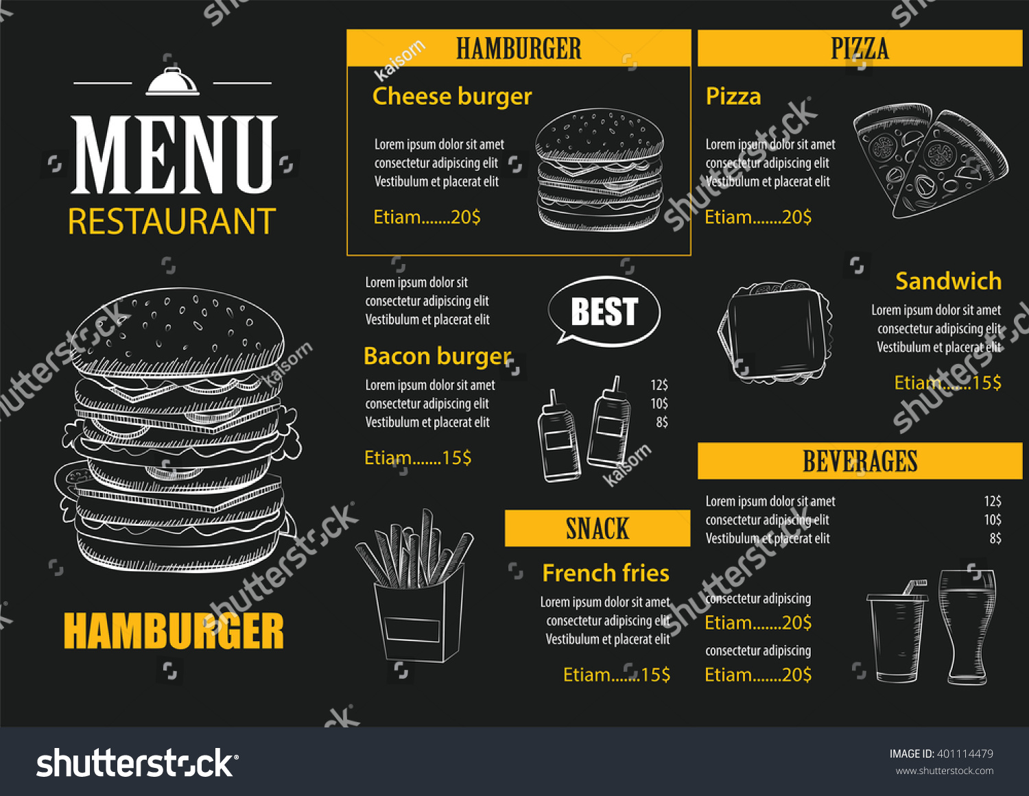 Restaurant Design Graphic : Vector restaurant cafe menu hand drawn stock