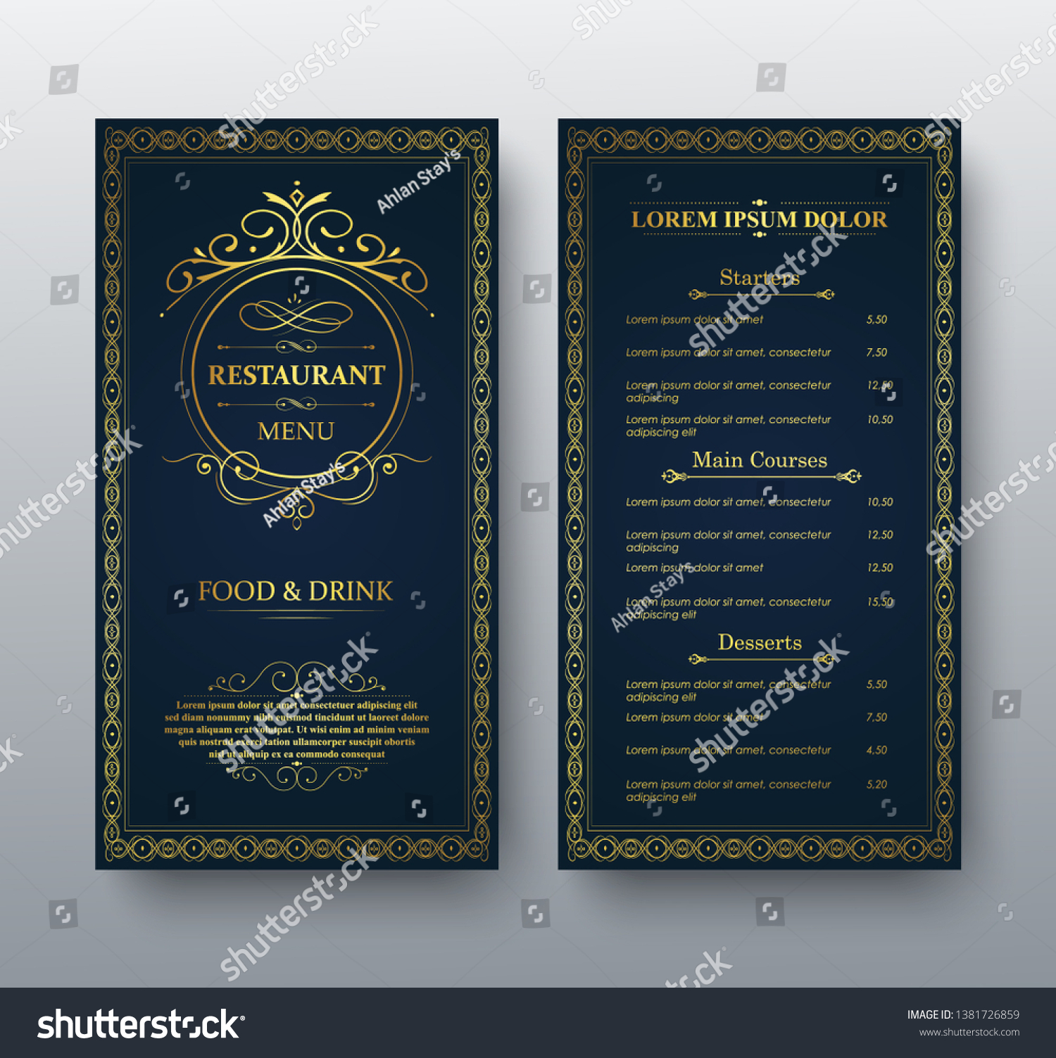 Vector Restaurant Menu Gold Template Stock Vector (Royalty Free ...