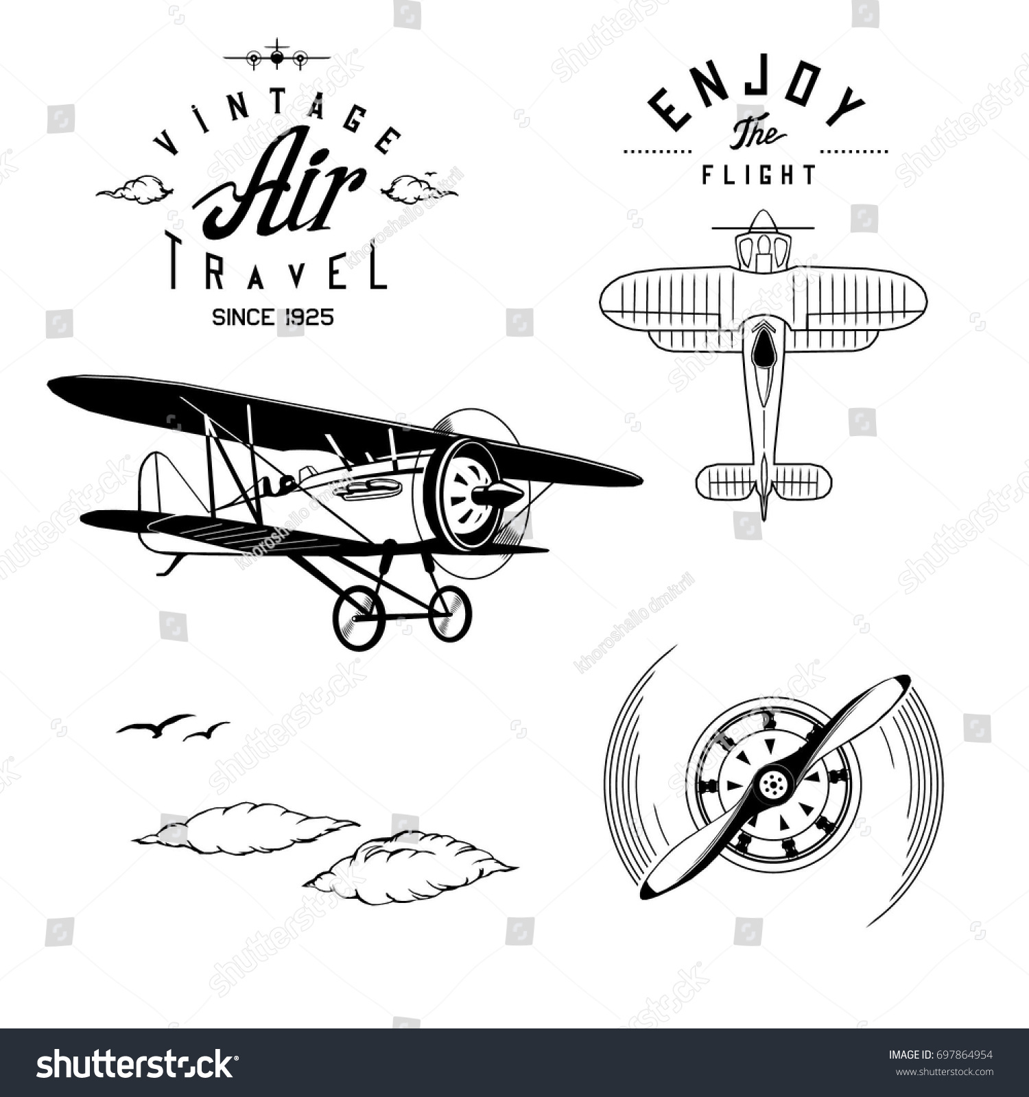 Vector Retro Aviation Logos Objects Clip Stock Vector (Royalty Free ...