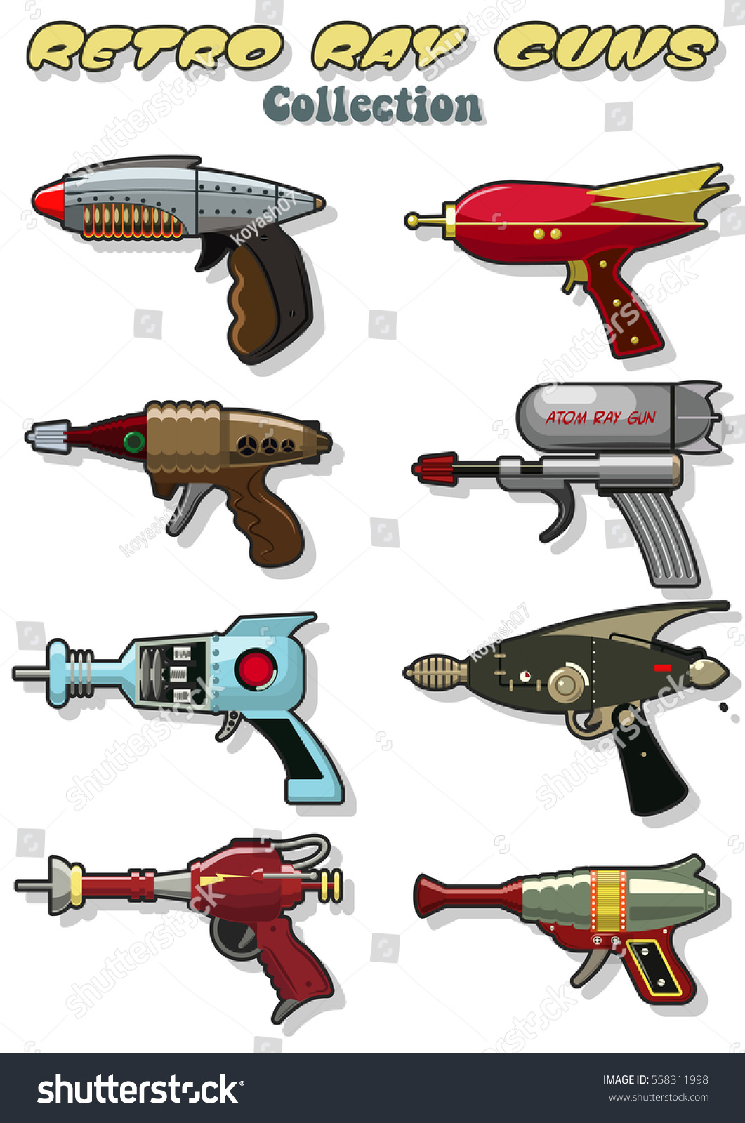 Vector Retro Ray Guns Set Laser Stock Vector 558311998 Shutterstock