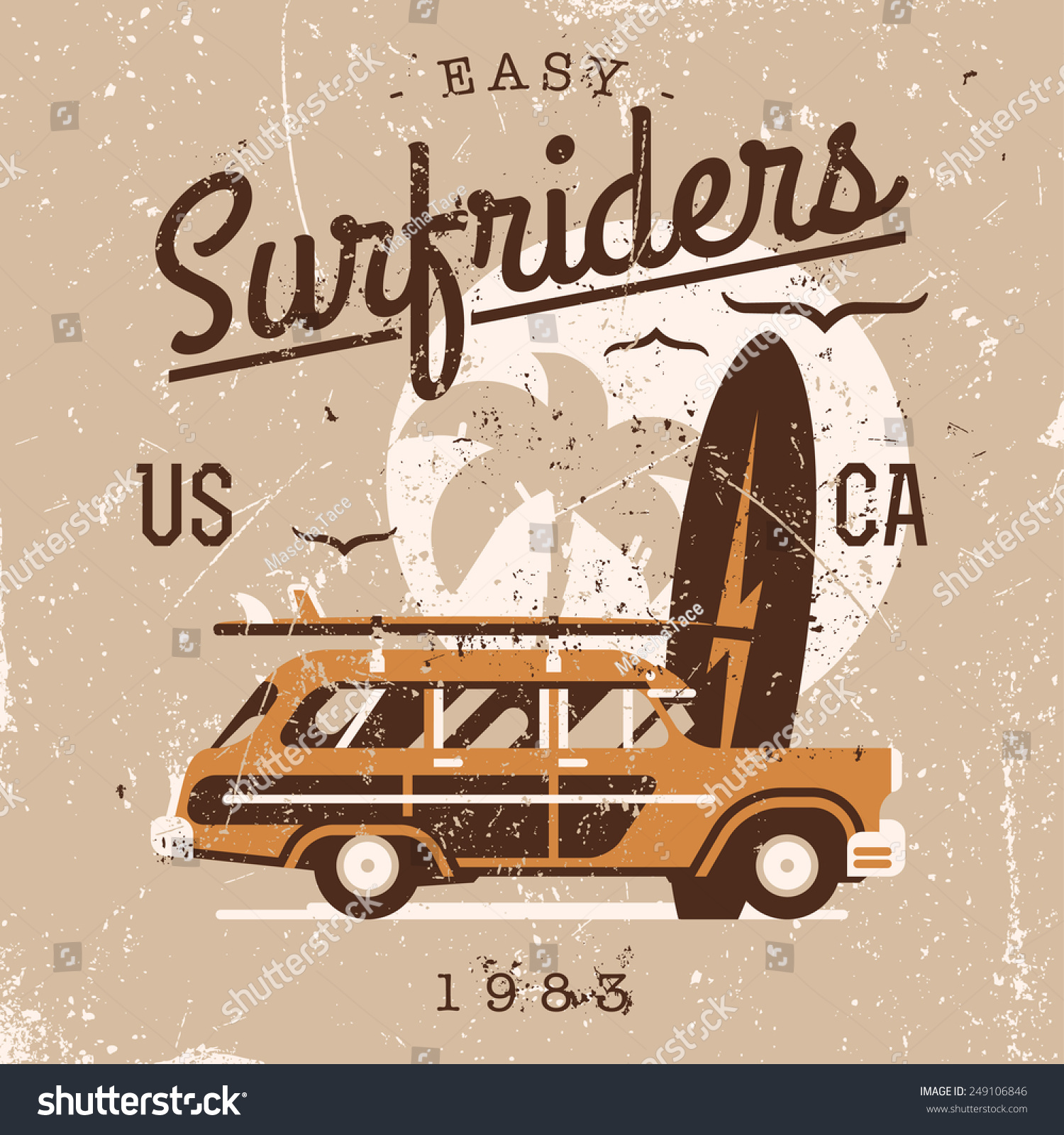 Vector Retro Style Weathered Surfriders T-Shirt Graphics Design ...