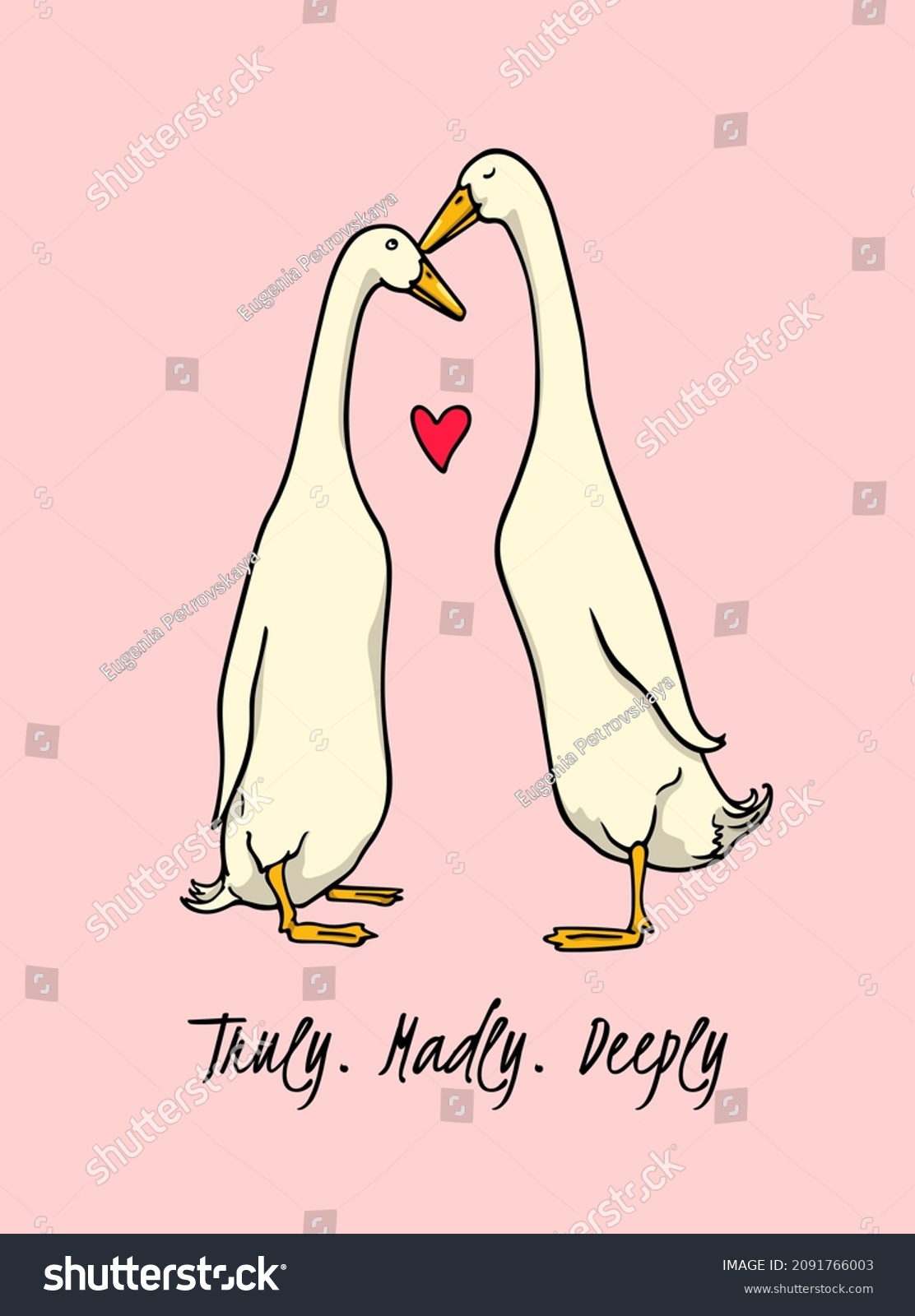SVG of Vector romantic card with a cute couple of  Indian Runner ducks in love. Ink drawing, graphic style. Beautiful Valentine's Day celebration design elements. svg