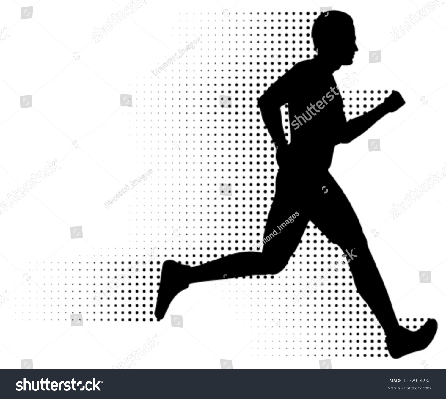 Vector Running Man & Halftone Trail. Silhouette Of A Healthy Man ...