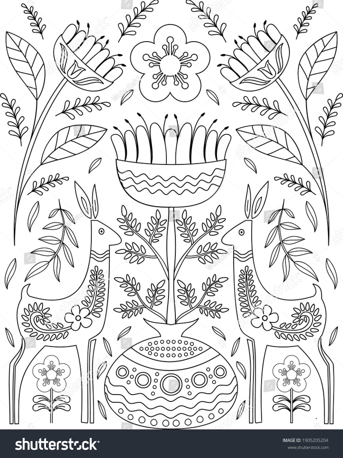 Vector Scandinavian Folk Art Coloring Page immagine vettoriale stock