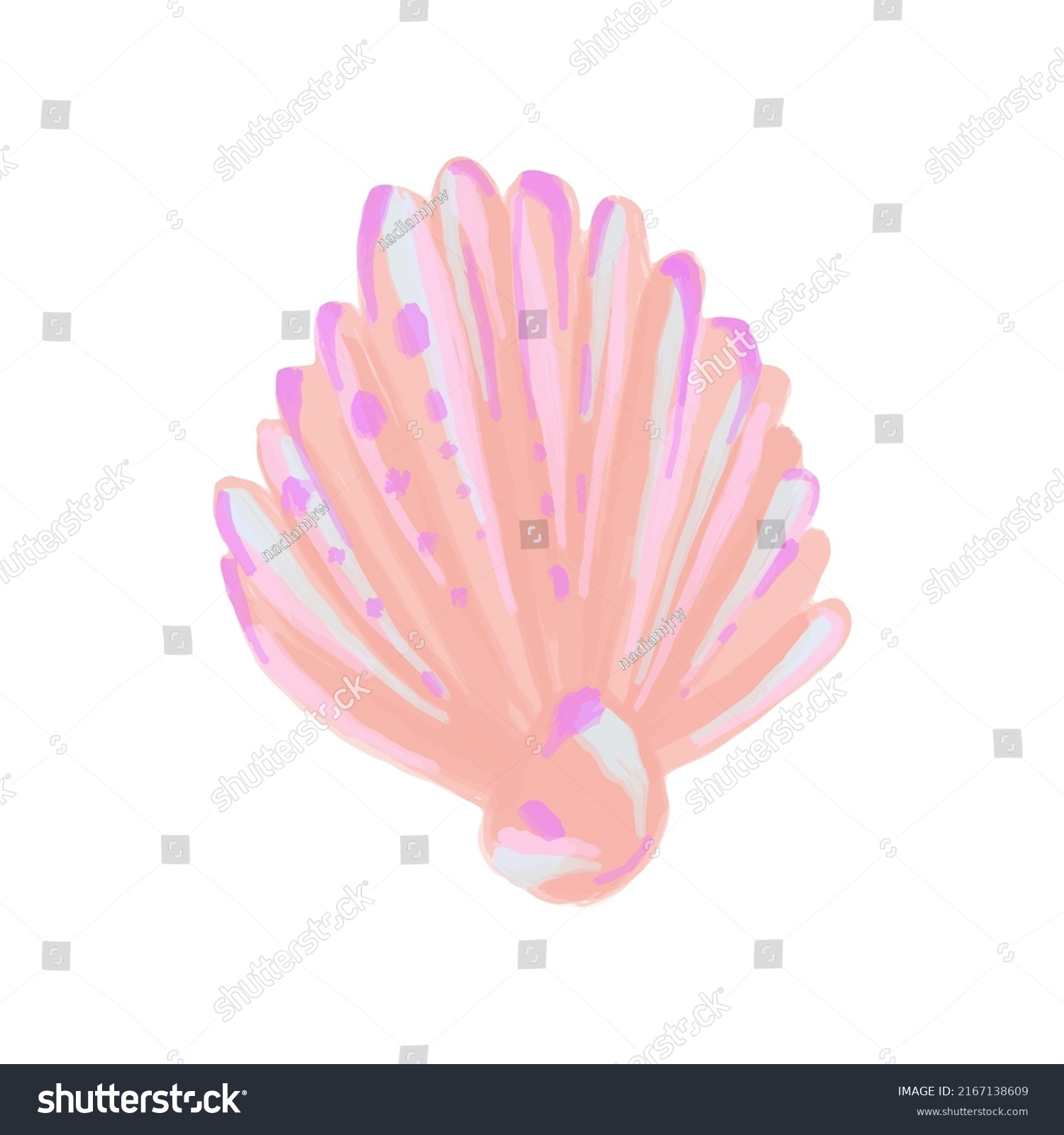 recommend clip art: Vector Sea shell of mother-of-pearl color painted in watercolor. Summer illustration of a seashell with a pearl.
