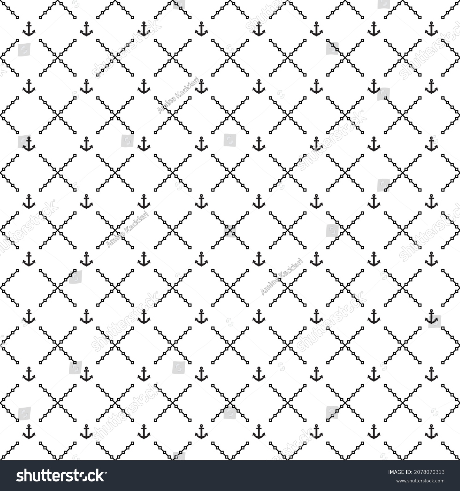 SVG of Vector seamless anchor pattern EPS. Modern stylish texture SVG. Geometric striped ornament. Monochrome linear braids. Black and White anchor Pattern svg