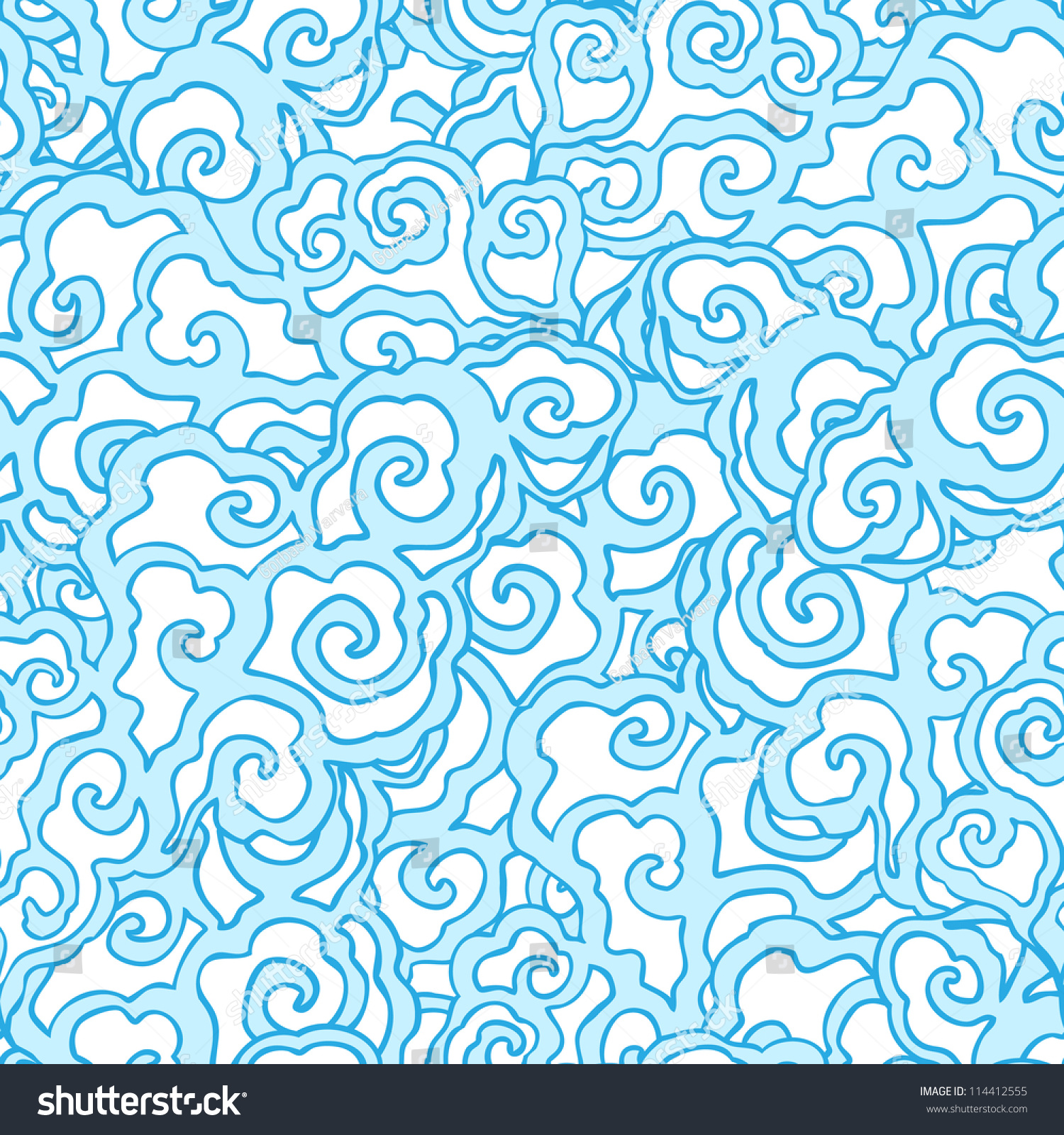 Vector Seamless Blue And White Abstract Hand-Drawn Pattern With Chinese ...