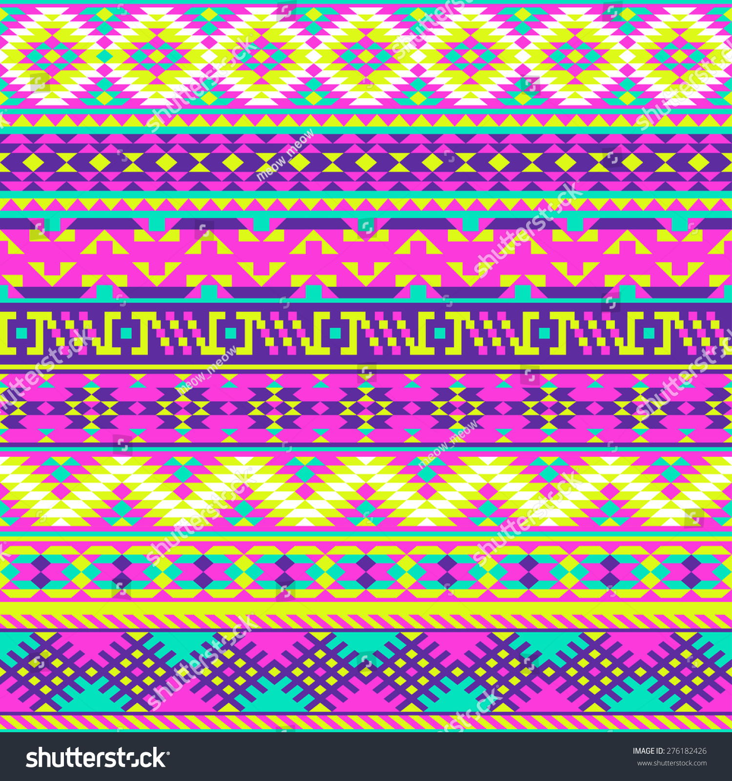 Vector Seamless Colorful Neon Tribal Navajo Pattern. Fresh Summer Aztec ...