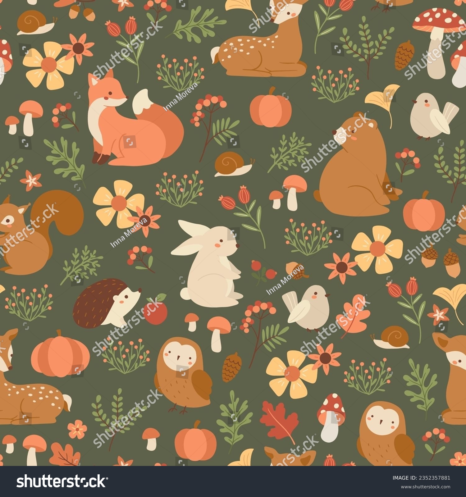 SVG of Vector Seamless Cute Forest Animals and Plants Pattern svg