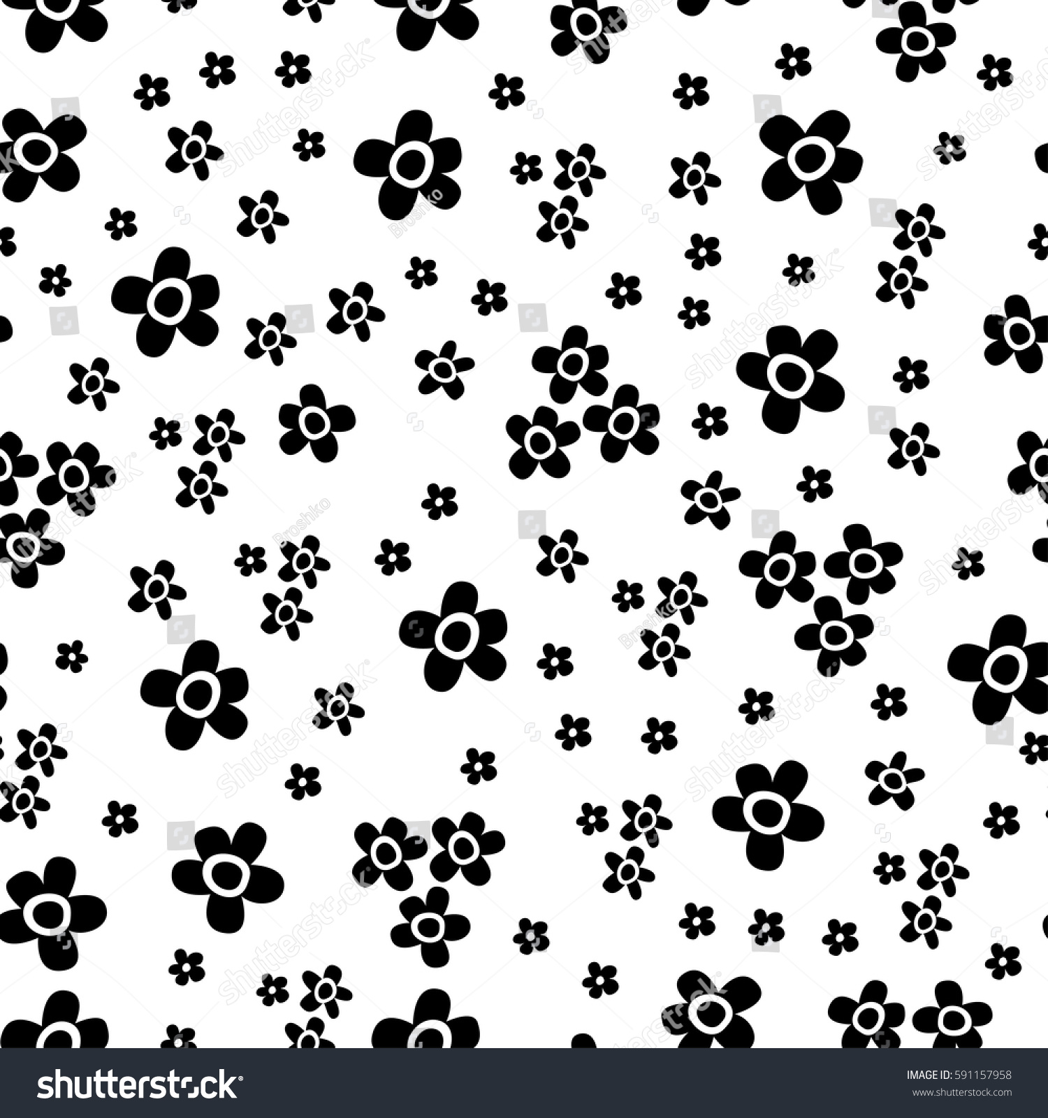 Vector Seamless Floral Pattern Cute Black Stock Vector Royalty Free 591157958